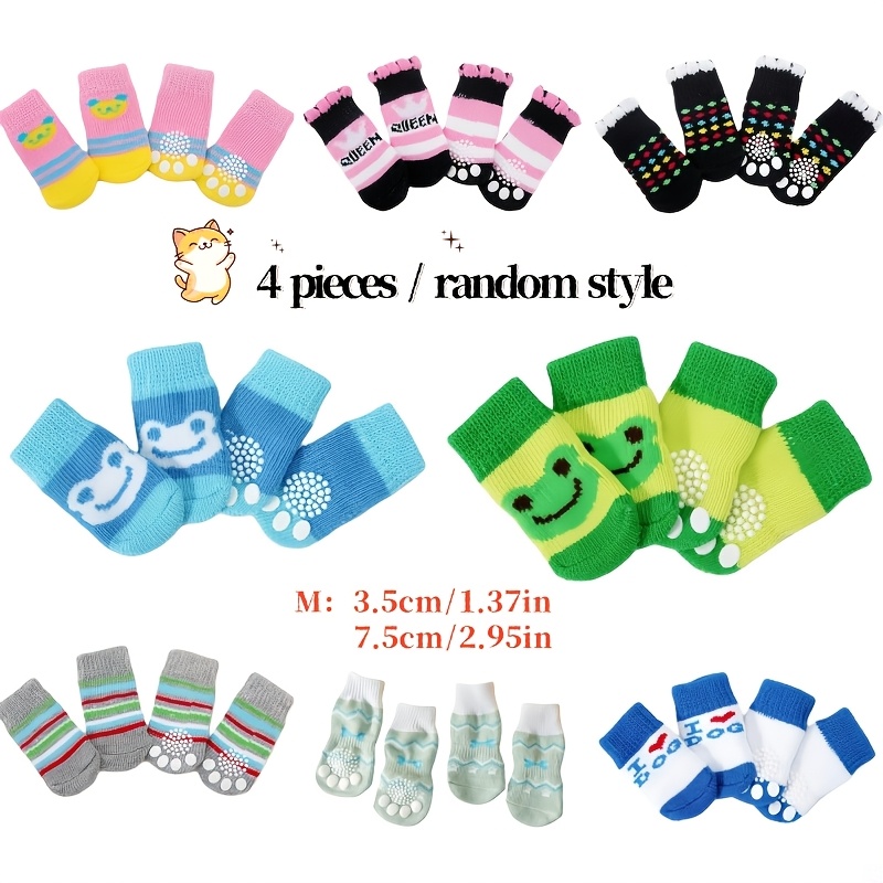 4pcs Random Style Non-Slip Dog Socks for Paw Protection