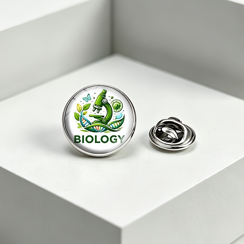 TEMU 1pc Biology Dna And Microscope Lapel Pin Glass Dome Brooch Clothing Backpacks Hats Additions Men's Gifts