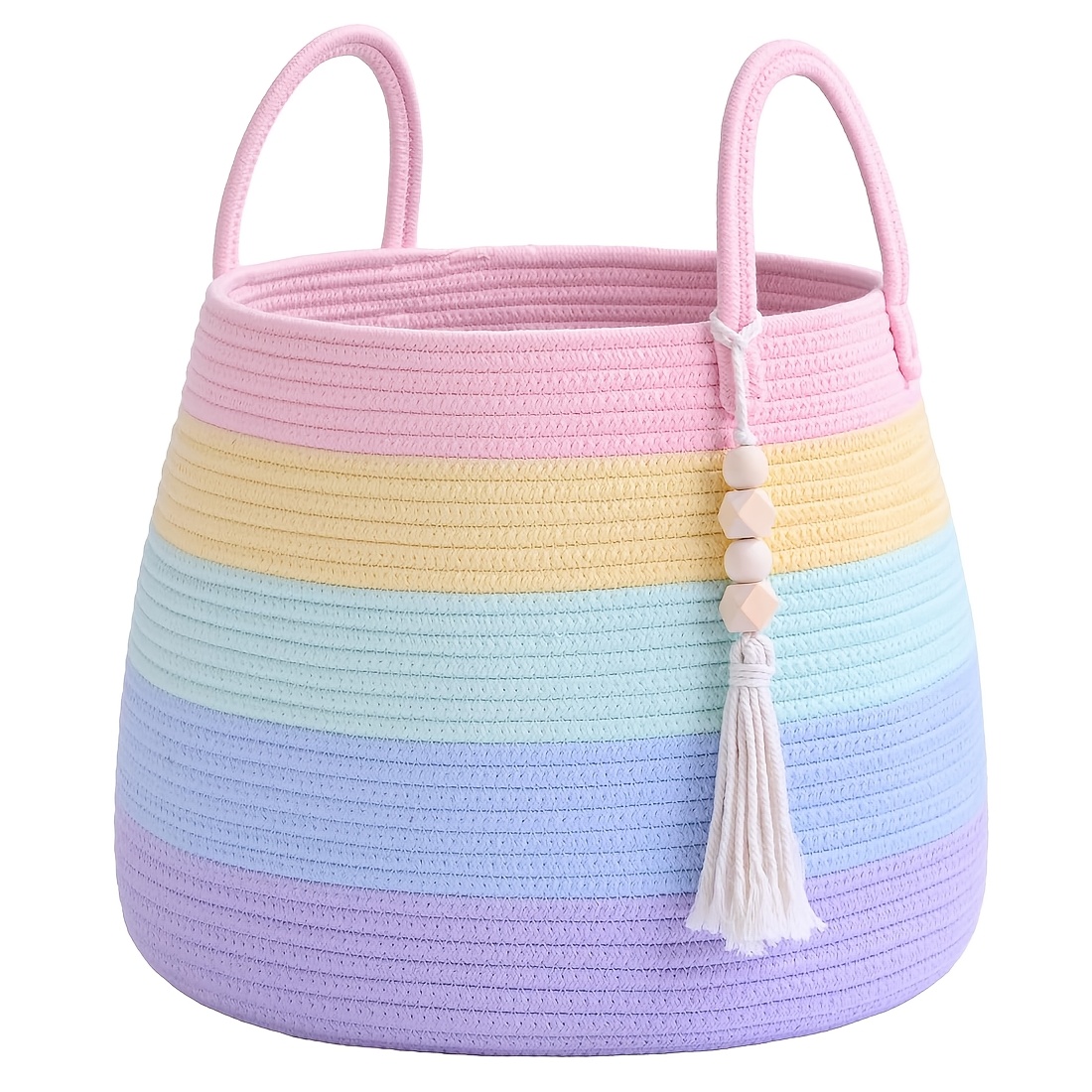 TEMU OYHOMO Grand Panier à Linge Coloré, Panier de Rangement Ovale avec Poignées, Panier et Ferme, Panier à Corde Pliable pour Plante Décorative,