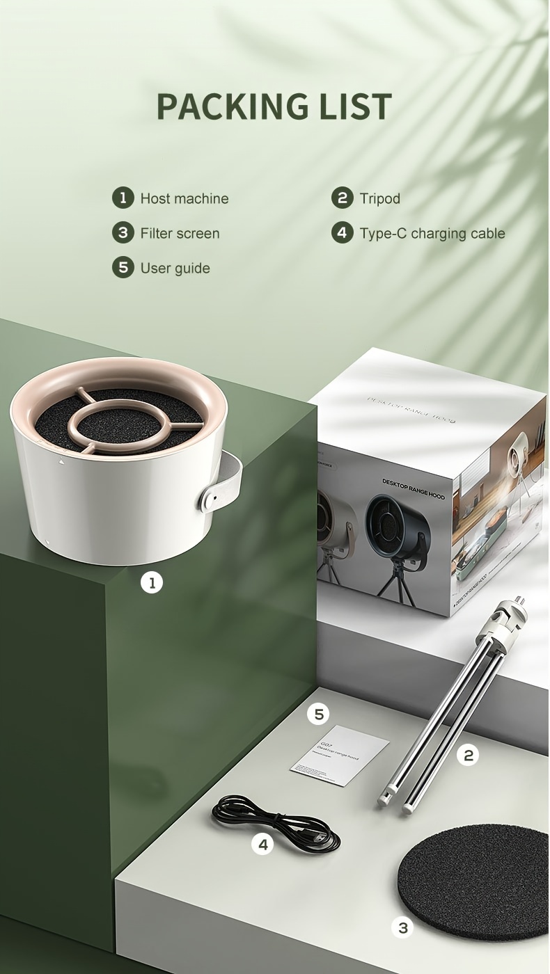 exhaust hood, portable with three speed settings, removable filter for oil absorption, mini fan suitable for indoor hot pot and bbq,   with 5/12/22 filters Product details 11