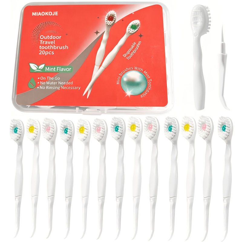 Peach Beads Toothbrush 20pcs/box Mini Brushes-disposable Toothbrushes With Toothpaste And Pick For Work Or Travel Portable Toothbrush