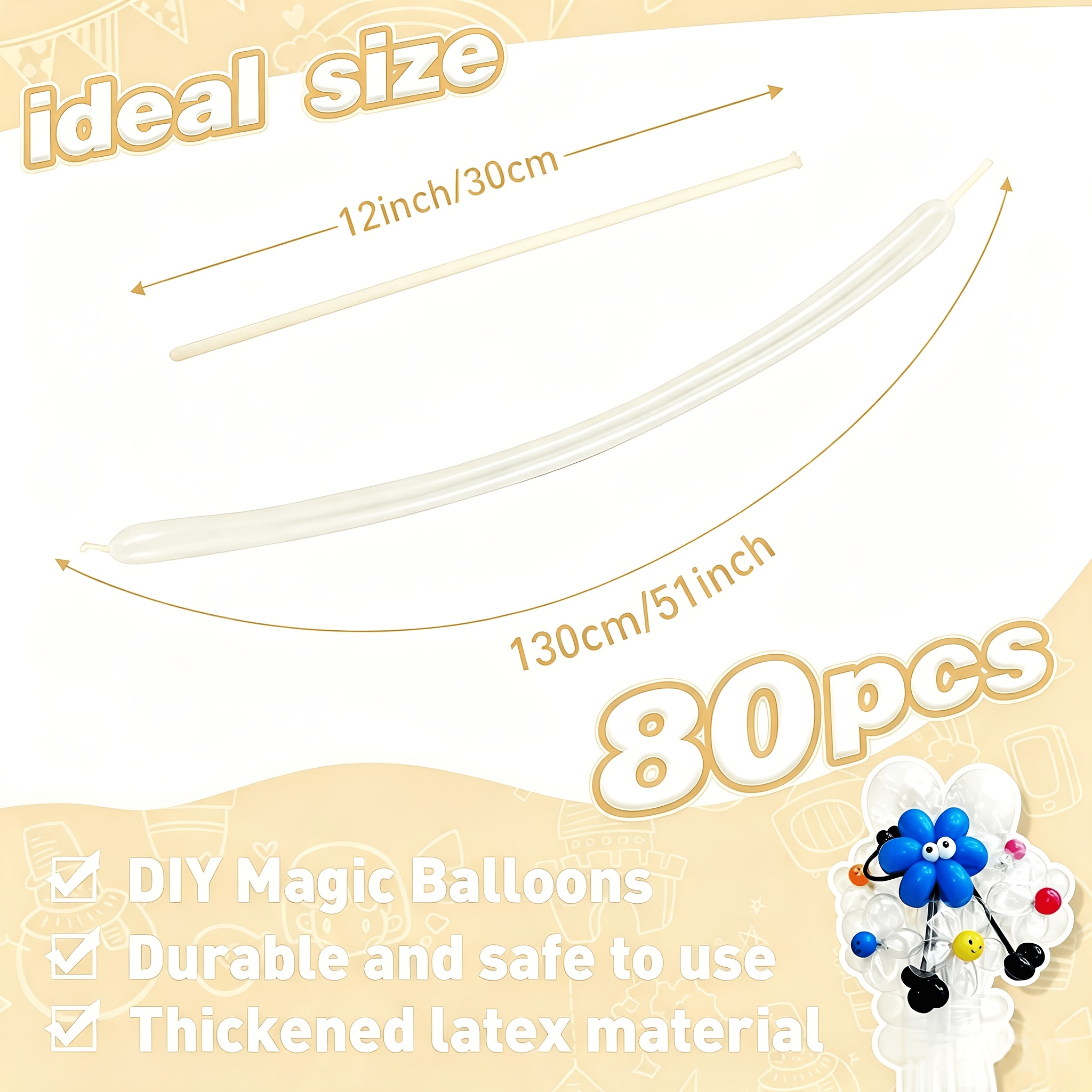 TEMU 80 globos de látex transparentes mágicos con forma de animales, de tiras largas, ideales para decoraciones de fiestas de , bautizos, de boda y