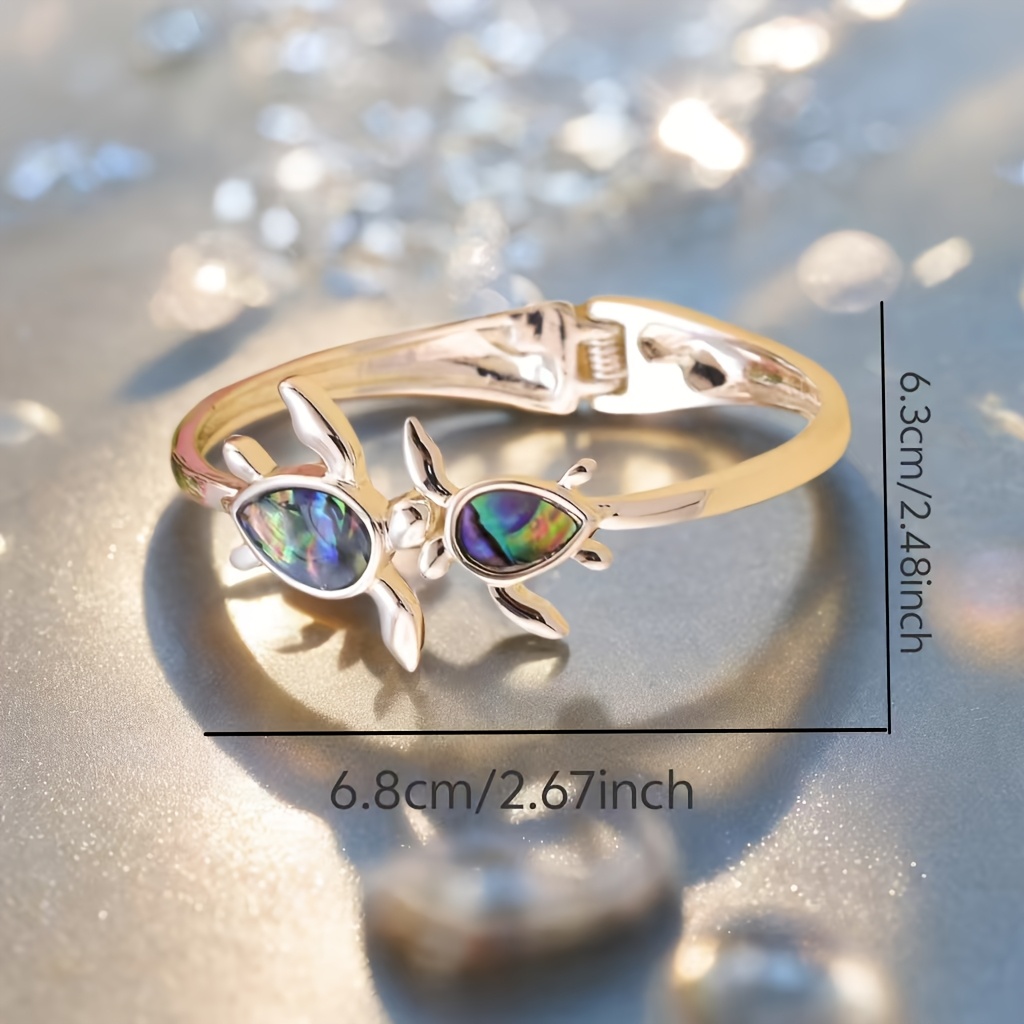 Women's Ocean Themed Zinc Alloy Turtle Open Bracelet with Abalone Shell Charm
