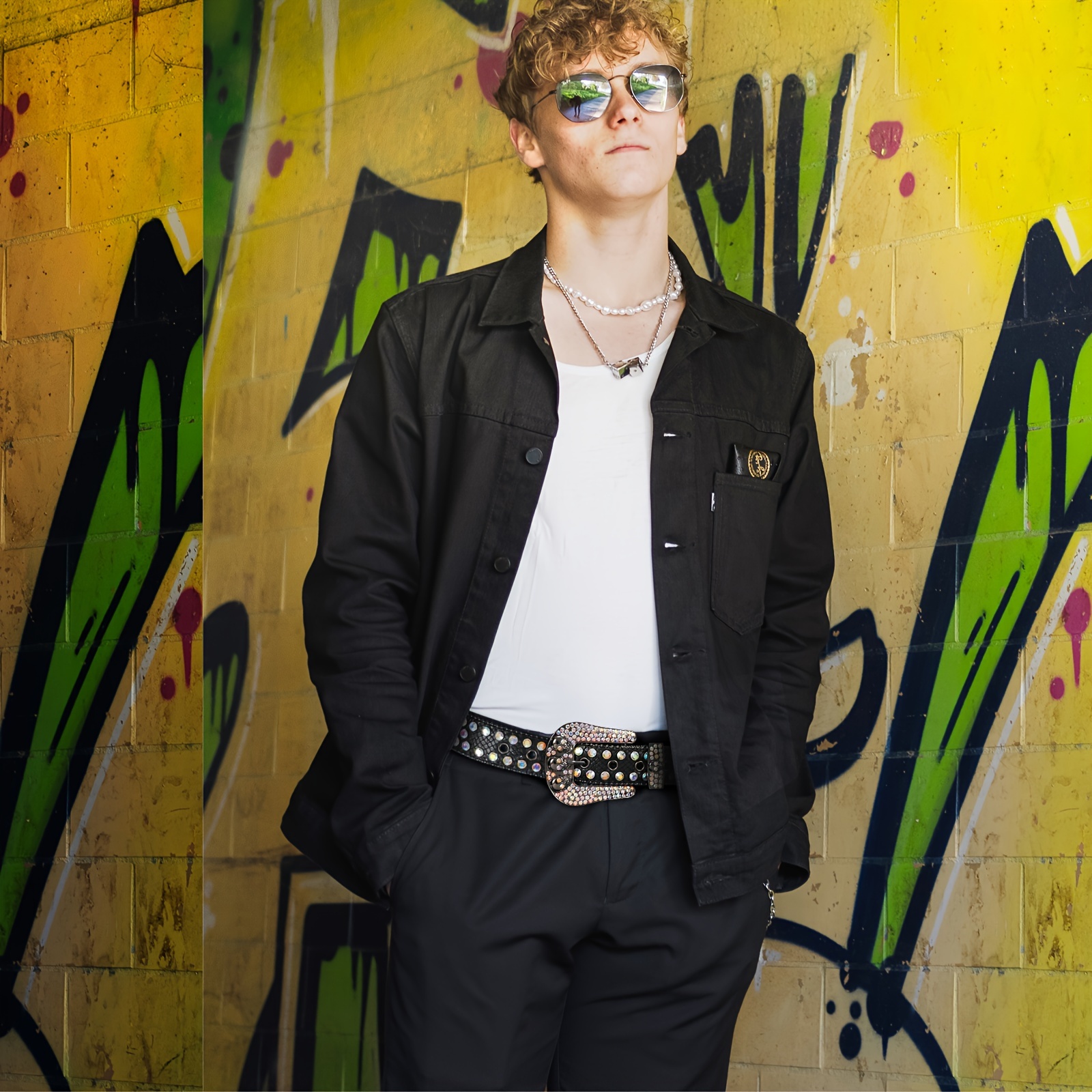 1pc men women bling stylish belt punk - Temu display picture 1