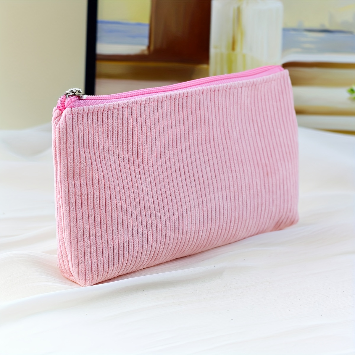 Simple And Stylish Corduroy Makeup Bag, Handheld Travel Cosmetic Pouch Designed Specifically For Women