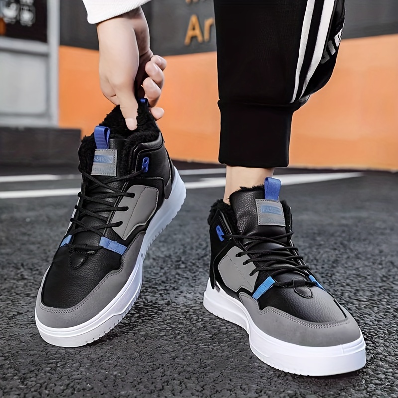 mens winter insulated sneakers college style casual streetwear pu