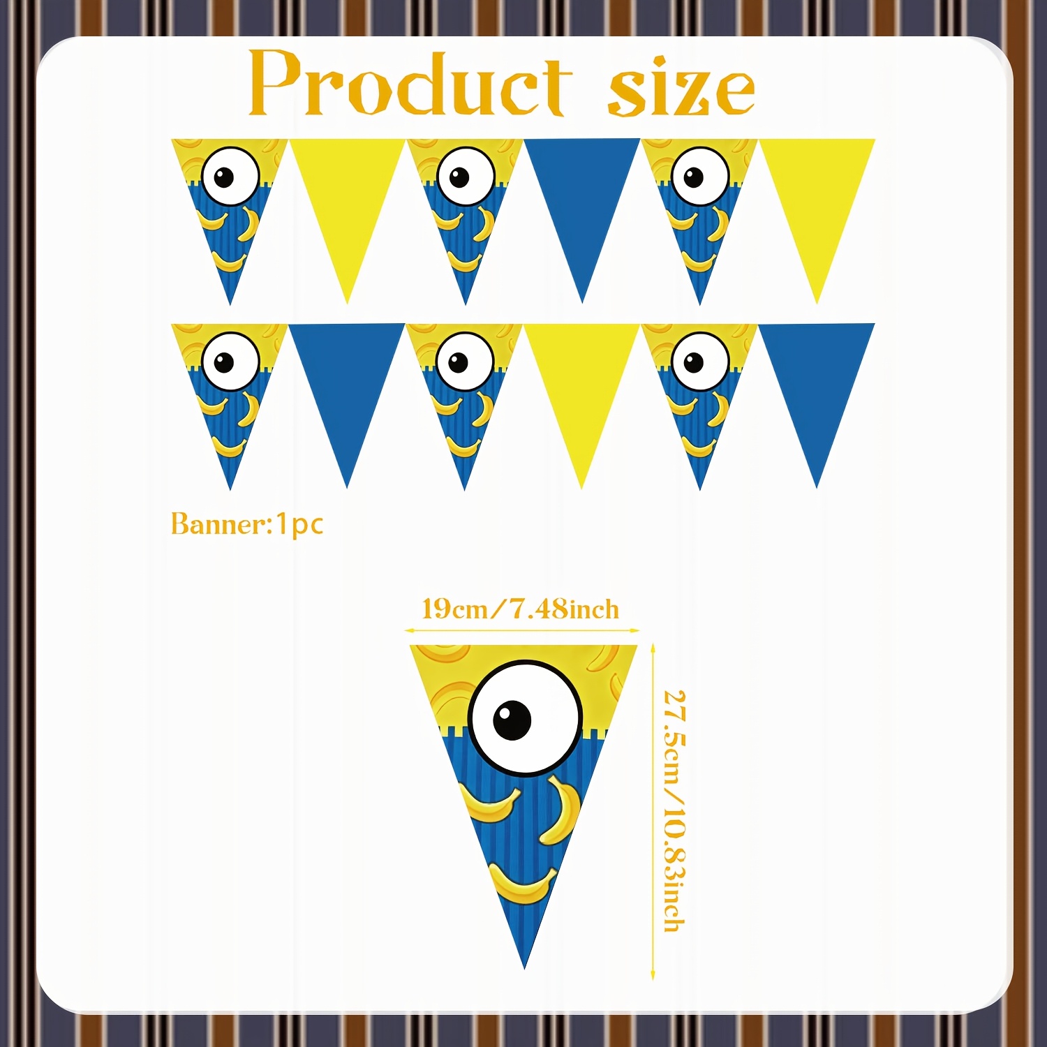 TEMU 1pc Blue And Yellow Contrast-color Large- Banana Print Paper Triangular Pennant. Features A Banana And Big- Pattern, Interspersed With
