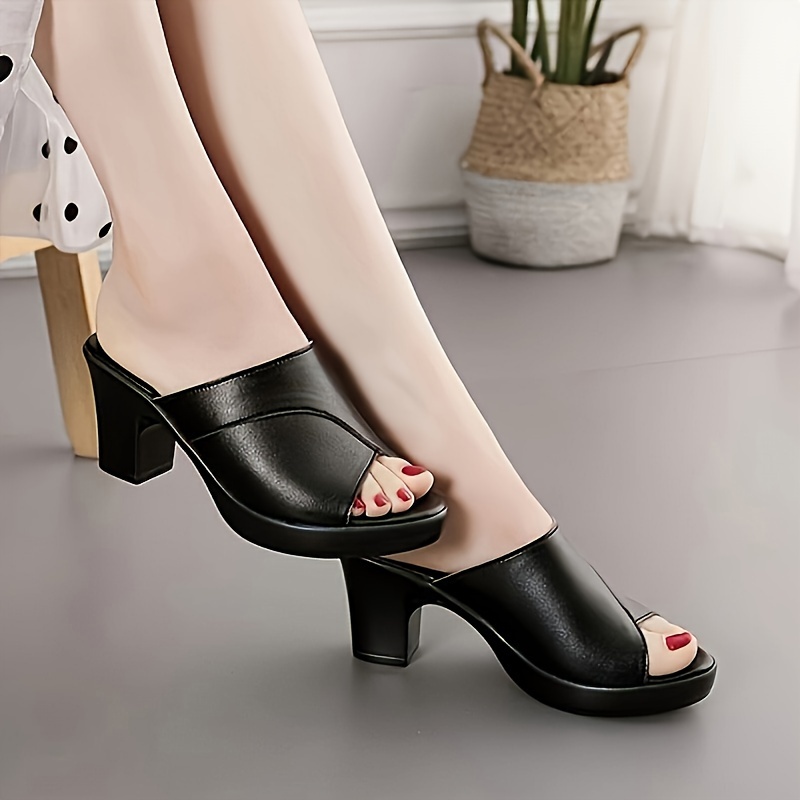 

Women's Chunky Heeled Sandals, Fashion Peep Toe Slip On High Heels, All-match Going Out Shoes