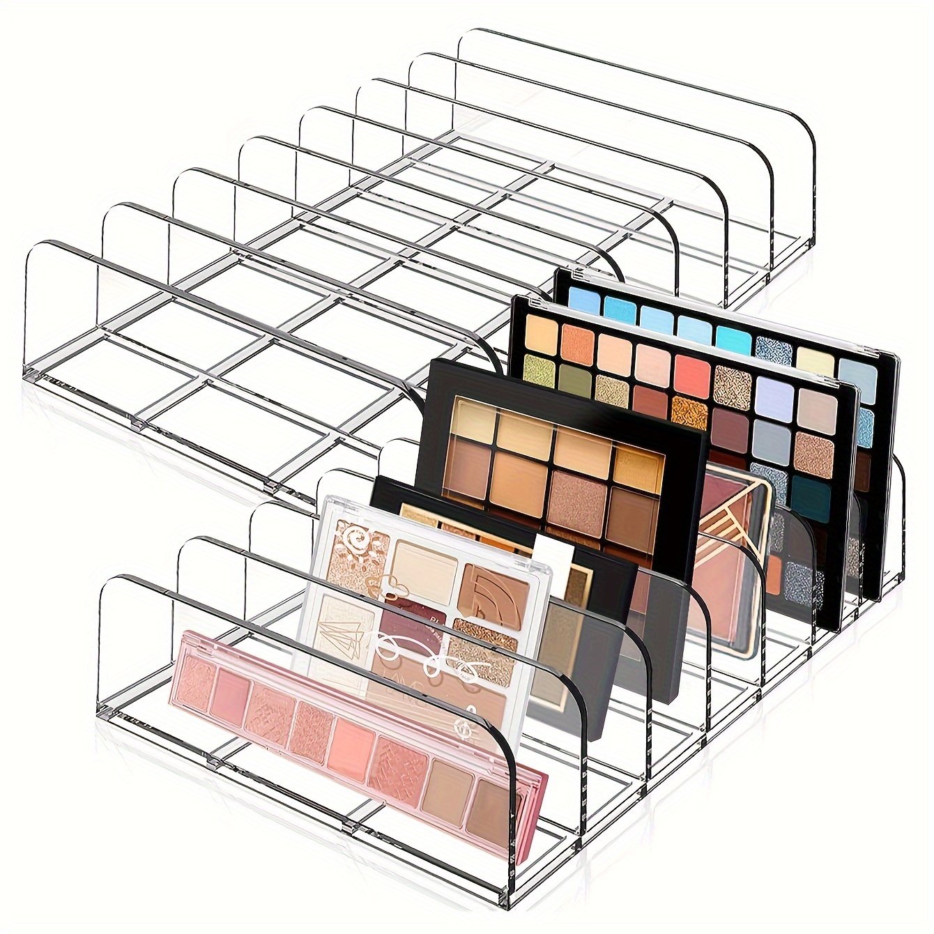 plastic makeup tray organizer with wave partitions countertop makeup storage rack lightweight non electric closed storage not exceeding 3 2 cubic feet height not exceeding 27 inches can hold multiple makeup trays perfume organizer