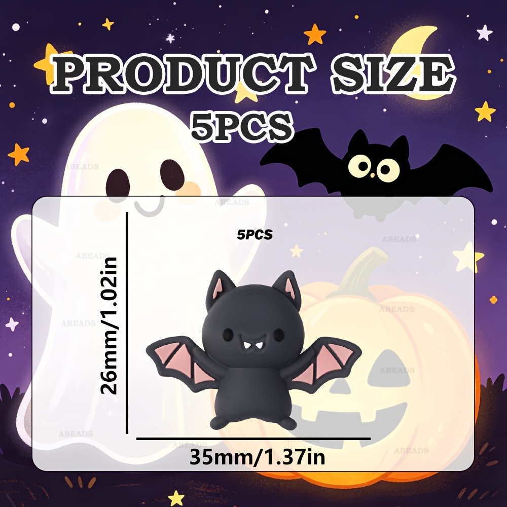 TEMU 5pcs Bat-shaped Silicone Beads - Bat-themed Diy Craft Beads Suitable For Earrings, Necklaces, Charms, Pen Chains & Makeup Brush Decorations, Bat