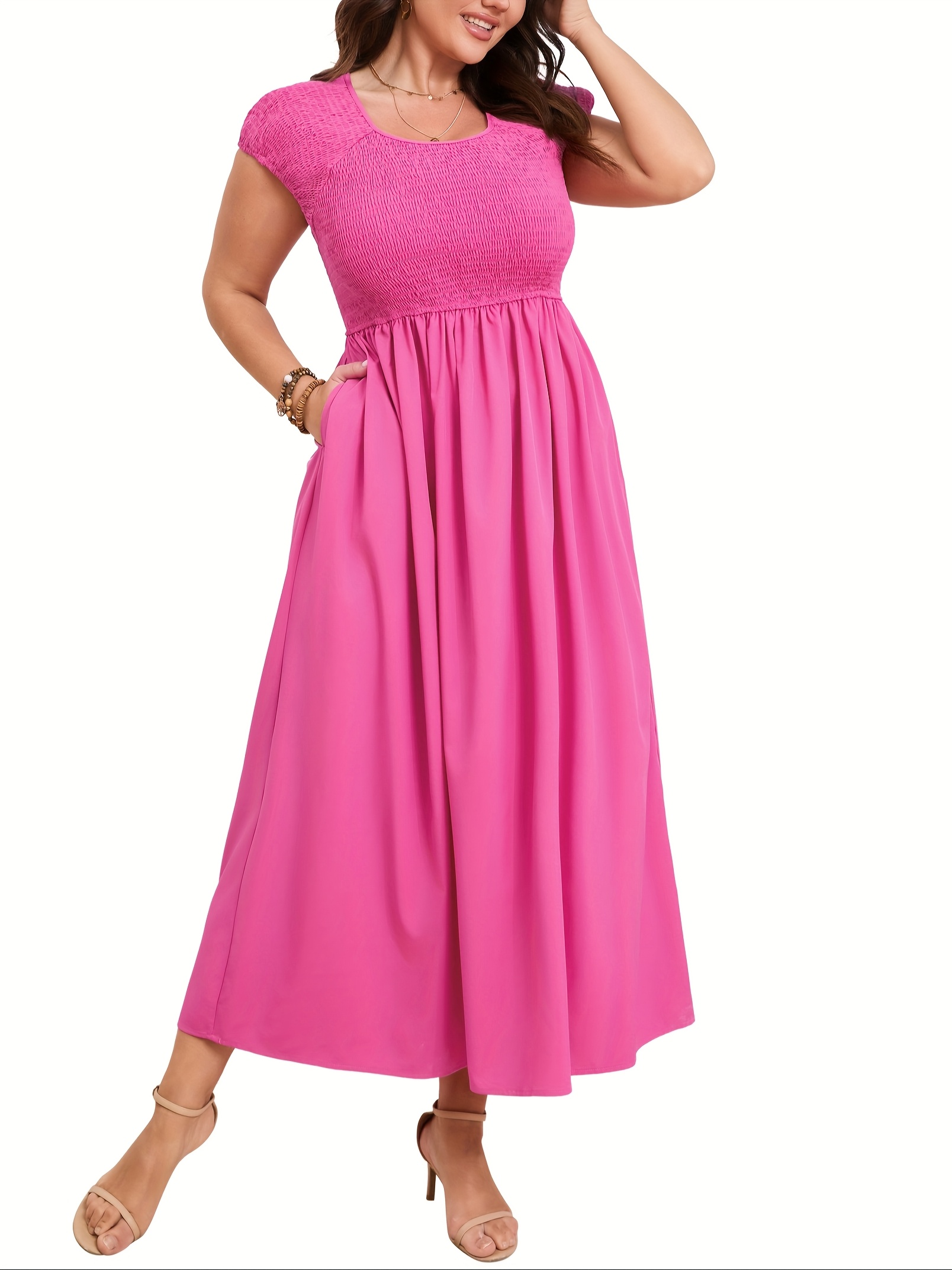 Women's Plus Size Maternity Maxi Dress Summer Casual Round Neck Short Sleeve Smocked High Waist Maxi Dresses with Pockets womens plus size maternity maxi dress summer casual round - Temu