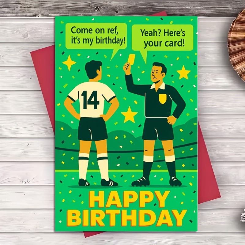 TEMU Fun Soccer-themed Birthday Card With Envelope, Designed For Football Fans And Sports Enthusiasts, Perfect For Family, Relatives, , Colleagues, ,