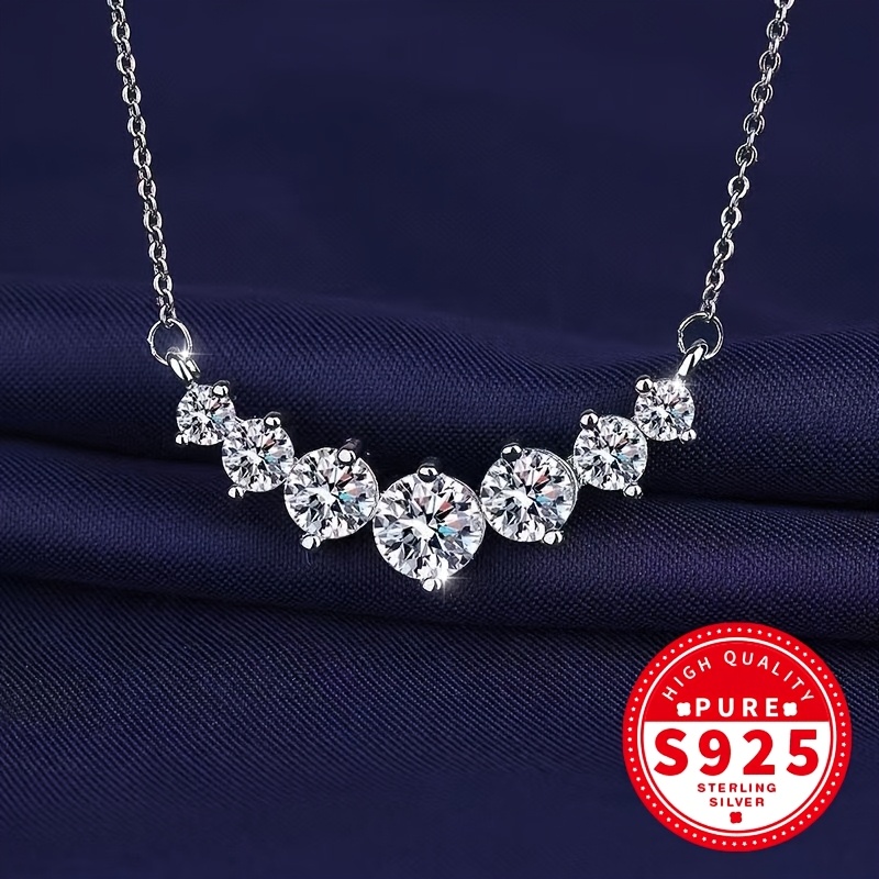 Women's Clustered Necklace with 7pcs Cubic Zirconia, Elegant Design