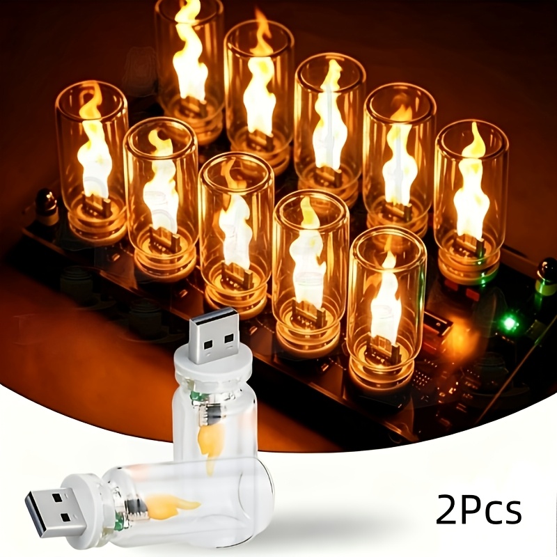 TEMU [usb Light] 2pcs Led Flame Light, Flame Candles Lamp Realistic And Bright Flickering, Portable Mini Night Light For Bedroom, Game Room, Kitchen,