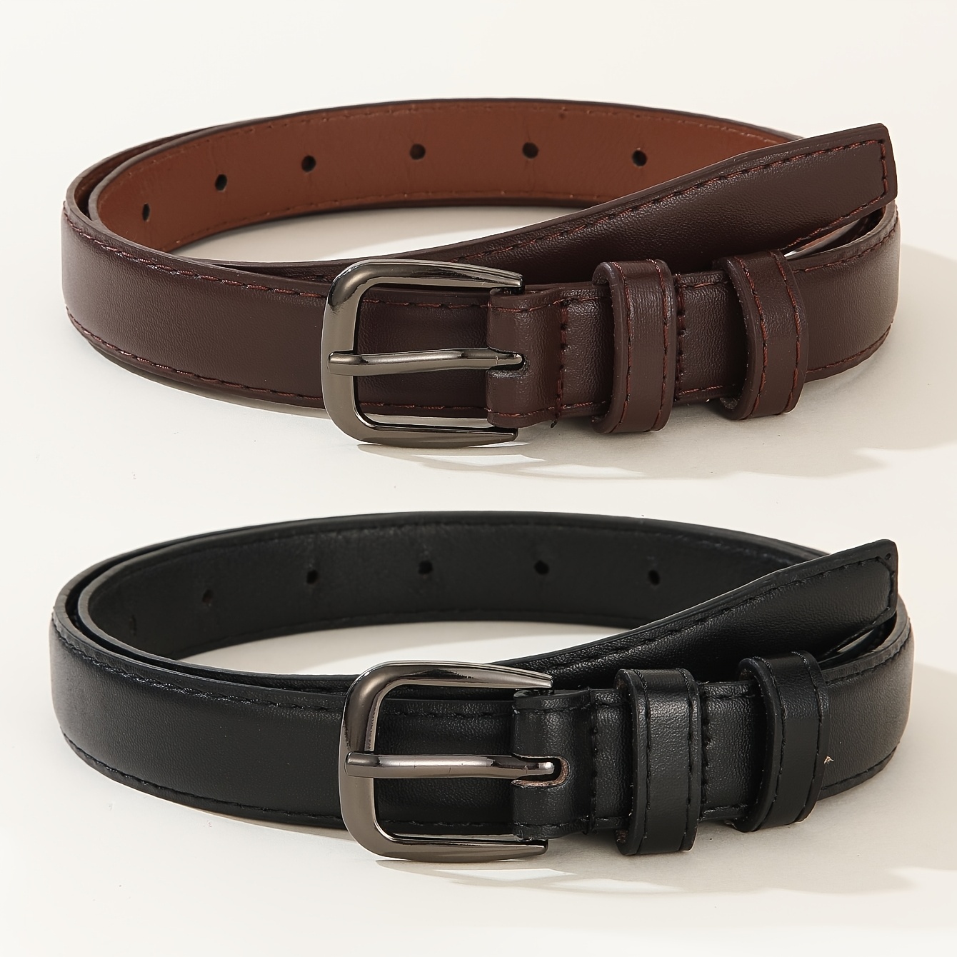 TEMU 2er-Set Damenmode Golf Gürtel - Stilvolle quadratische Schnalle, golden, silbern, Gun Black Multifunktionale Kleider- und Mantel-Verzierungen,