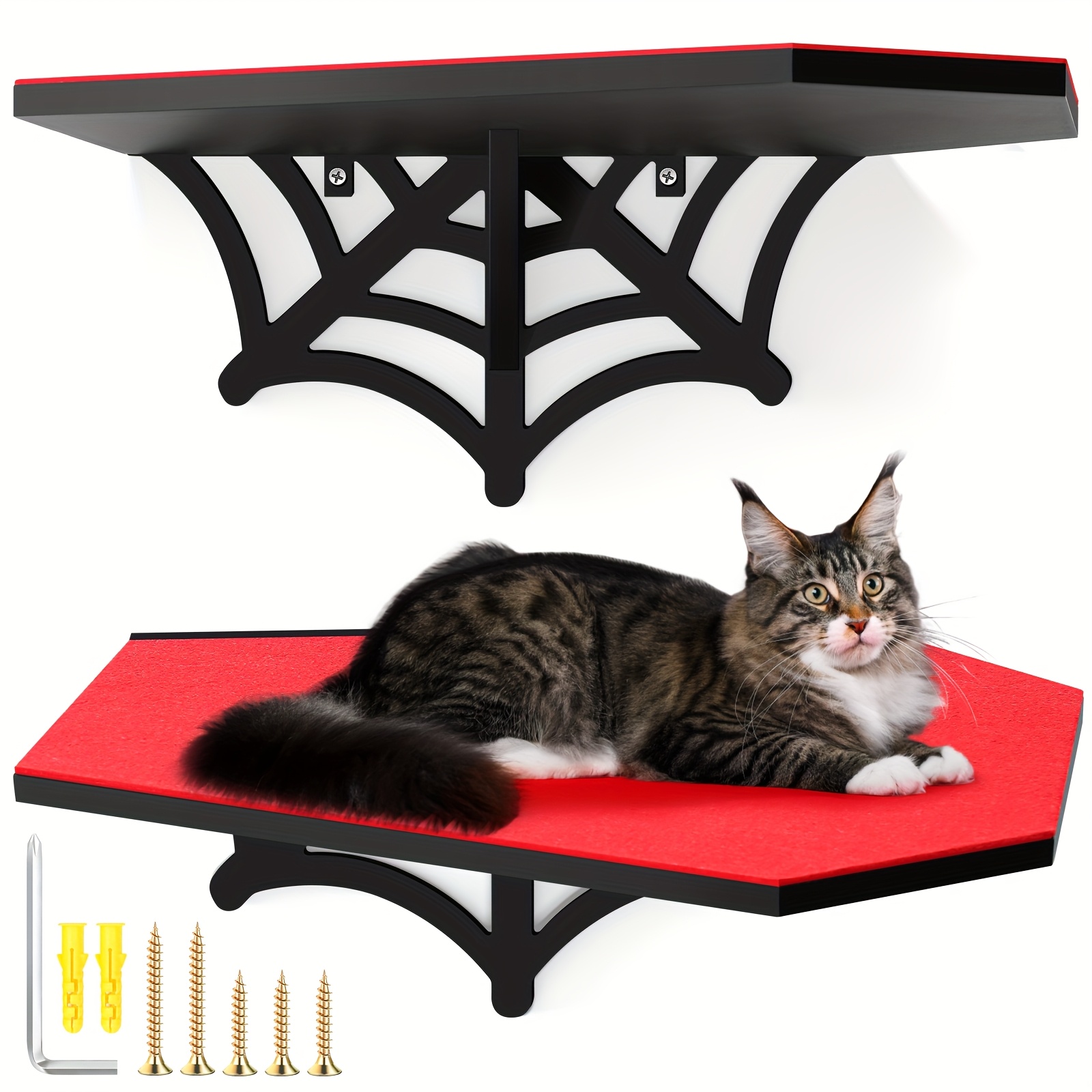 TEMU Gothic Wall Mounted Halloween Cat Shelf Coffin Web Style Cat Wall Cat Tree Load Bearing Up To 30 Lbs/ 14 Kg Black Cat Tree For Indoor Wall Climbing