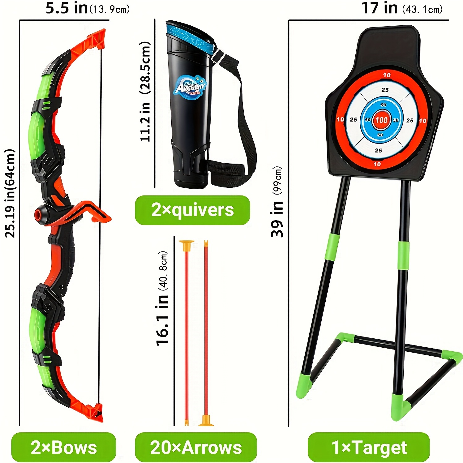 kids bow and arrow toy set for kids 4 6 8 12 years old archery toy set with led light includes 2 bows 20 suction cup arrows 2 arrows and 1 vertical target halloween christmas gift details 5