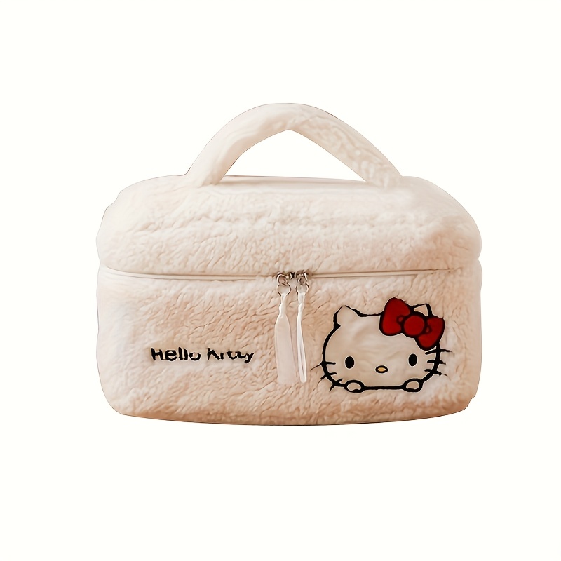 E-shop Sanrio Teddy Plüsch Kosmetiktasche mit großem Fassungsvermögen, Cartoon-Chic Reise-Make-up-Tasche aus weichem Material mit Reißverschluss für