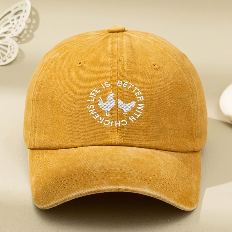 TEMU 2 Chicken Embroidered Women's Washable Cartoon Vintage Baseball Caps, Lightweight, Suitable For Spring And Summer, Couple's Duckbill Hats