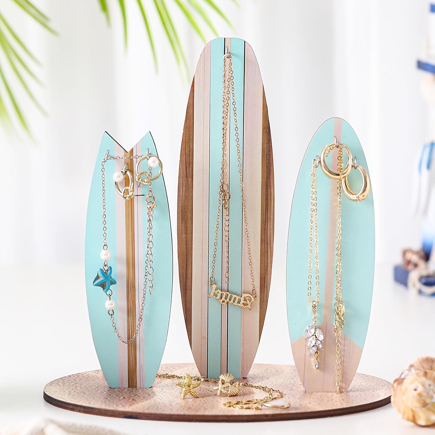 TEMU 4pcs Wood Surfboard Shelf With Decor - Multi-tier Beach Room Storage Rack, Marine-themed Hanging Display For Jewelry, Watches &, Wood Furniture