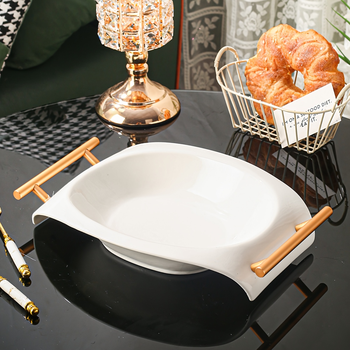 1pc Ceramic Round Dinner Plate Versatile Snack Salad Bowl for Home,  Kitchen, Parties, Weddings Durable Multi-Use Tray for Vegetables, Meat, 