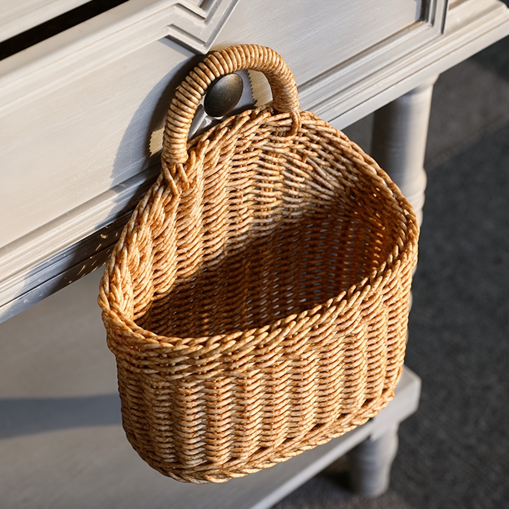 

1pc Storage Basket - Washable And Not Susceptible To Moisture, Rattan Hand- Basket, Living Room Kitchen Bathroom Hanging Basket, Valentine's Day Gift, Best Gift For Her, Shelf Baskets