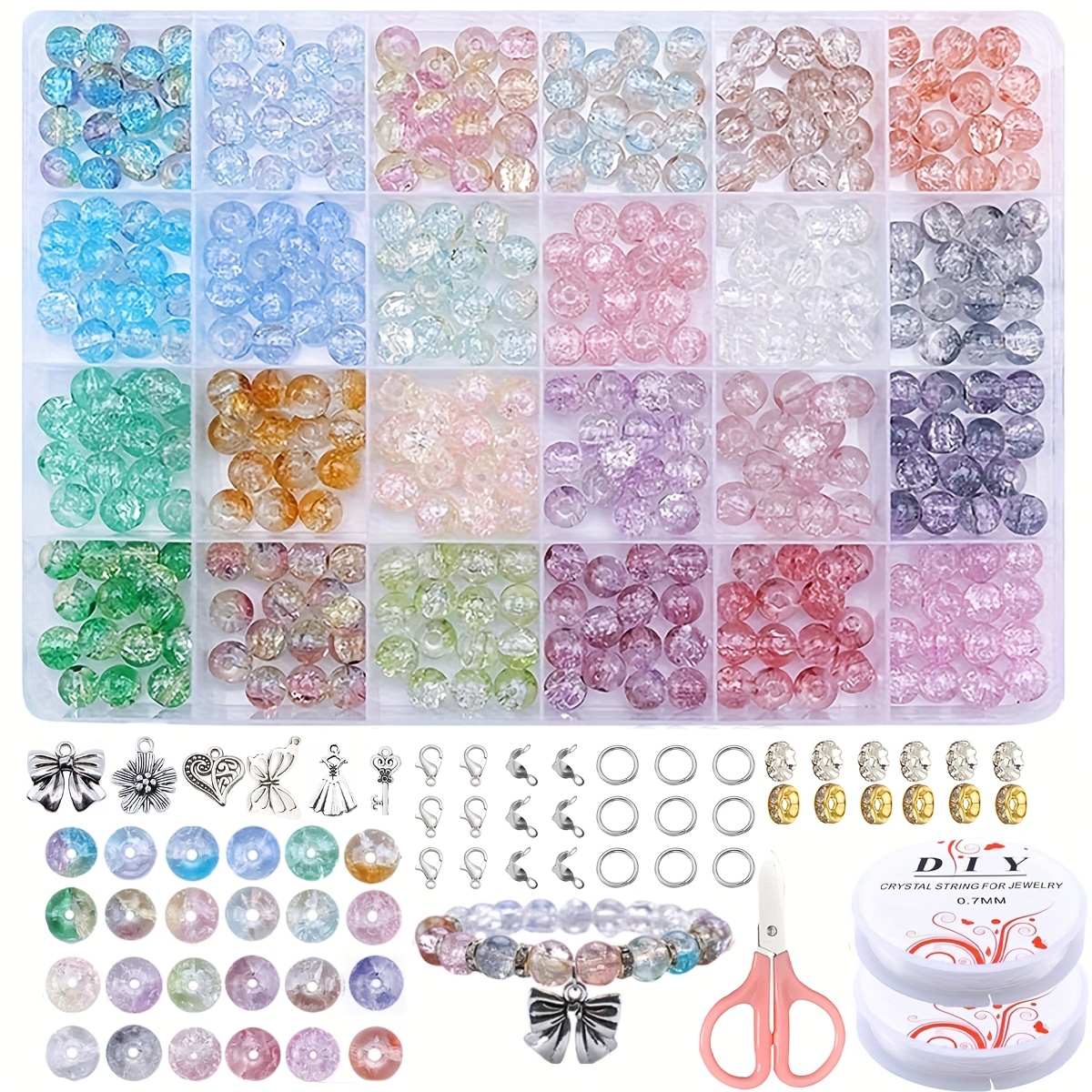 360+Pcs Vintage Style Glass Beads Set, 8mm Round Pastel Crystal Crack Beads Bulk with Storage Box - DIY Jewelry Making Accessories for Bracelets, Earrings, Necklaces - For Jewelry Makers & Crafters - Perfect Gift for Creative Individuals