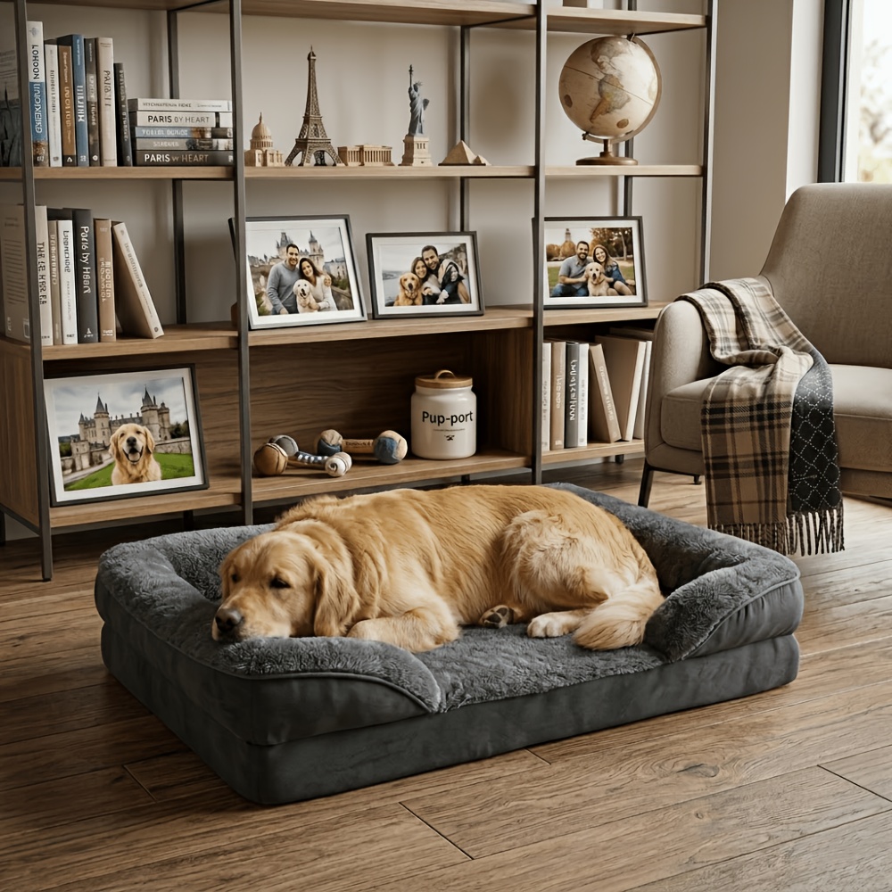 1pc cama ortopédica   para cão com apoio, colchão   premium de espuma de memória para animais de estimação com forro e capa removível e lavável aos quadros, sofá antiderrapante em espuma tipo cesto de ovos para   da ansiedade e das articulações, cama ortopédica para cães seniores médios/ 