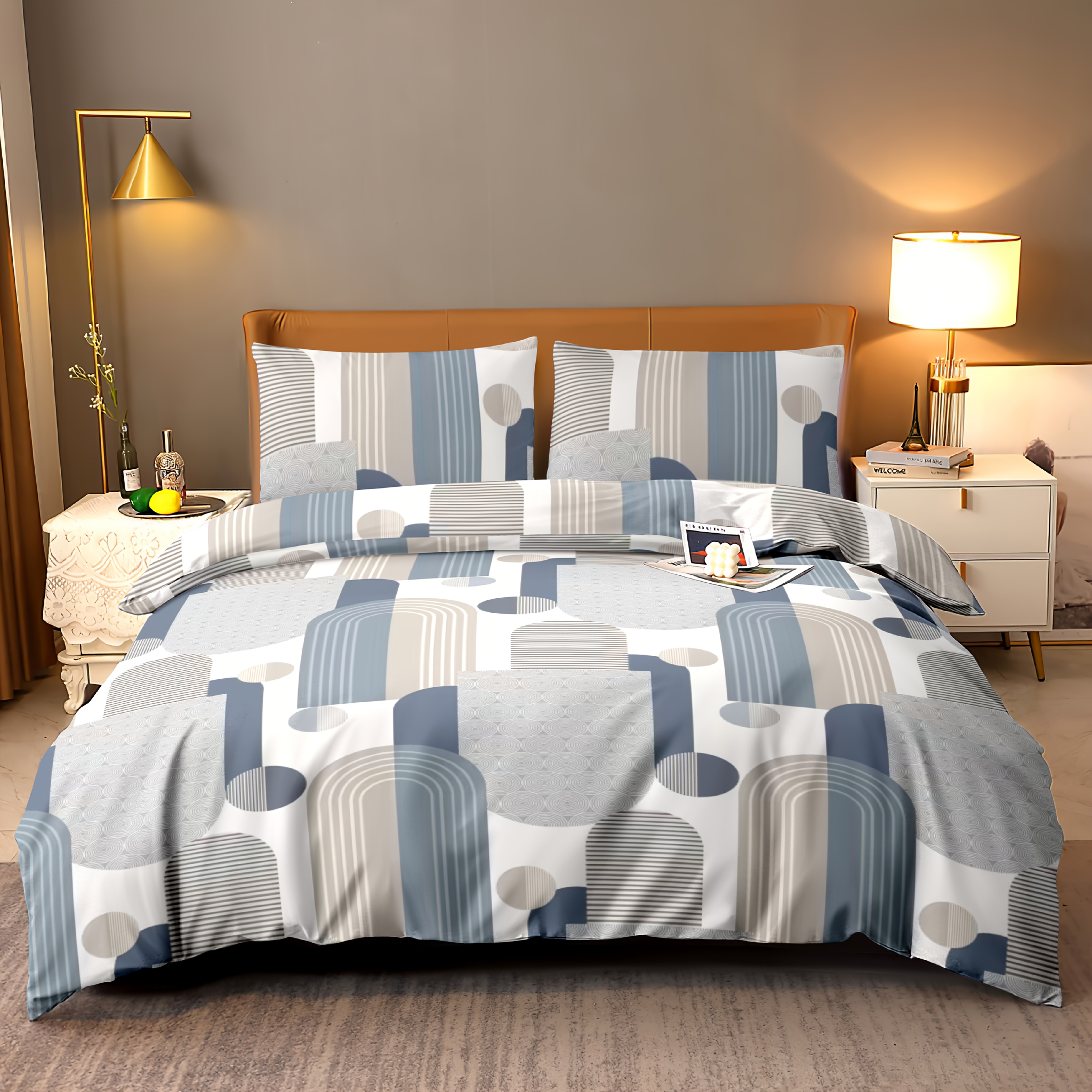 Image of 3pcs Printed Quilt Cover Soft Comfortable Skin-friendly Breathable Quilt -piece Set, 1 Quilt Cover + 2 Pillowcases, Polyester Fiber Material, 80g/m² (no Bed Sheet, No Filling)