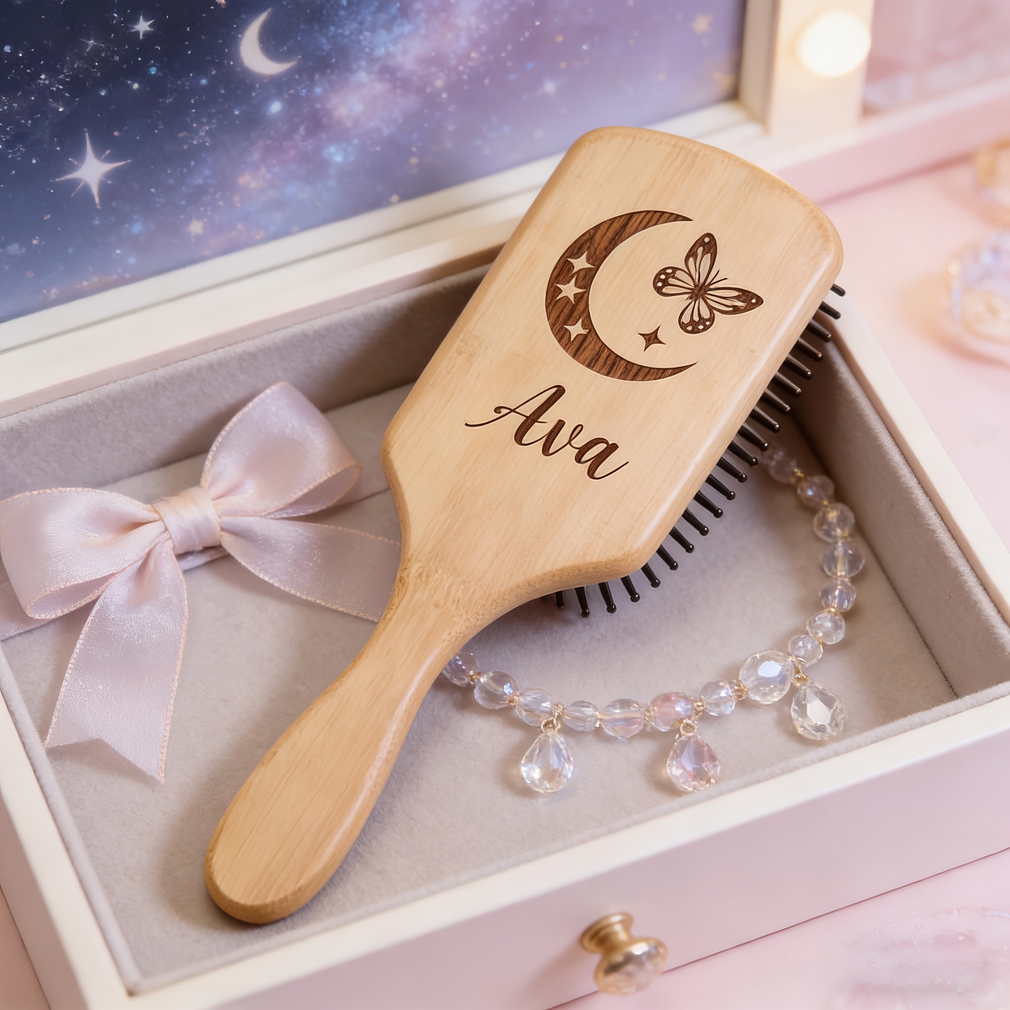 TEMU Brosse à Cheveux Massante Personnalisée avec de Nom/Initiale - Peigne en Bambou Naturel ou Bois pour Femmes et Hommes, Massage du Cuir pour