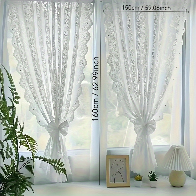 Image of 1pc Classic Floral Lace Sheer Curtain - Lightweight, Semi-transparent With Rod , - Ideal For Living Room, Bedroom, Kitchen & Office Decor, Curtains For Living Room