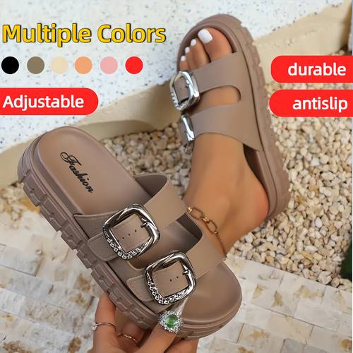 womens non slip double beach slippers slip on platform sandals with cushioned insole for pool vacation casual outfits in beige day footwear poolside wear open toe design antislip construction