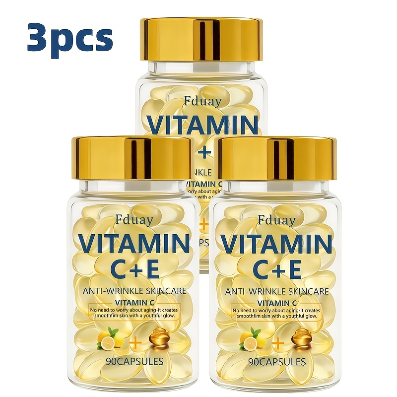 Image of 3- Vitamin C E Skincare Capsules, Containing Vitamin C, Vitamin E, Collagen Moisturizing Ingredients, Enhancing Facial Serum Effects, Nutritional Supplement, Making Skin Smooth And Hydrated, Care