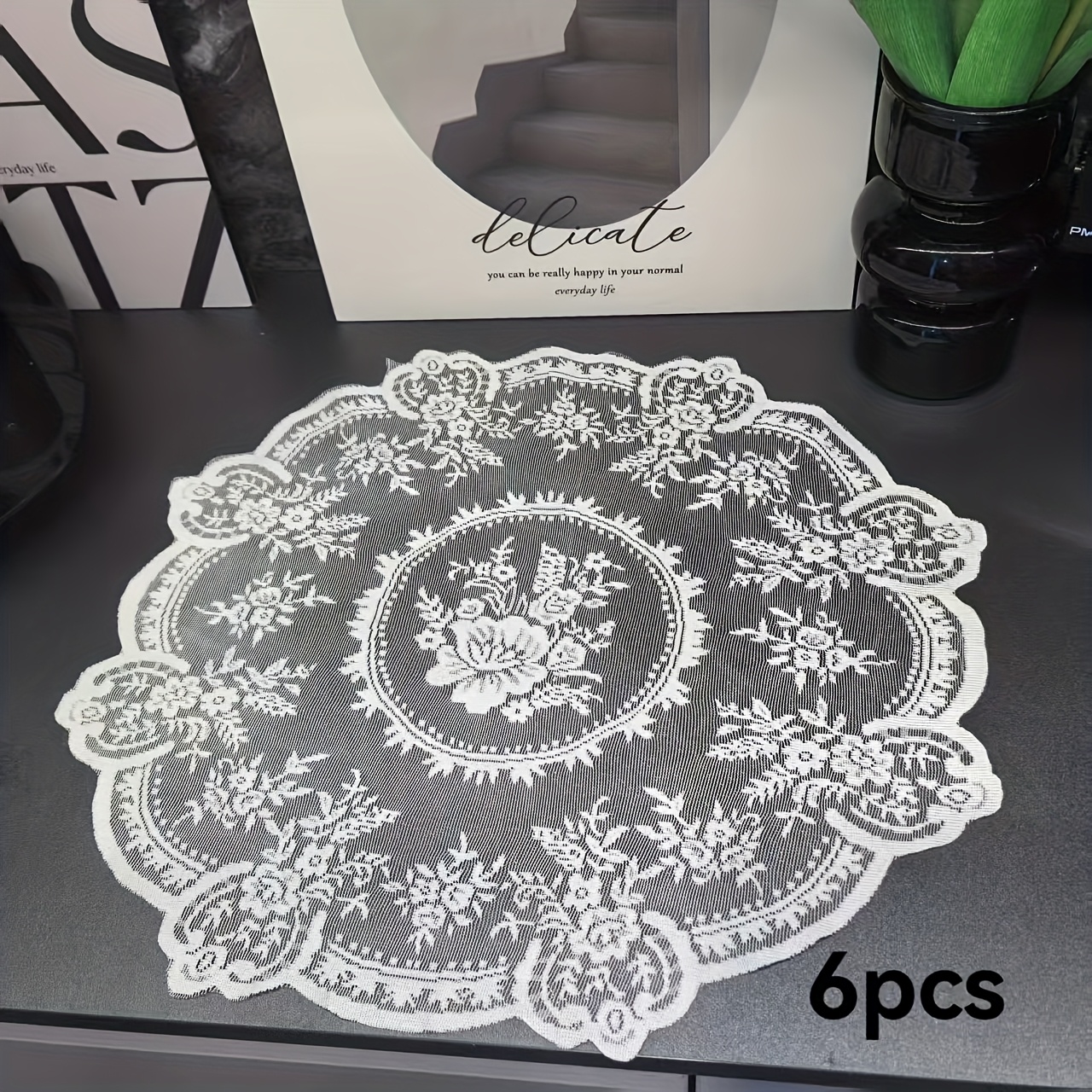 TEMU Tovaglia ovale elegante vintage in pizzo stile francese /4/6 pezzi, design , per protezione dal calore, copertura antipolvere per friggitrice ad