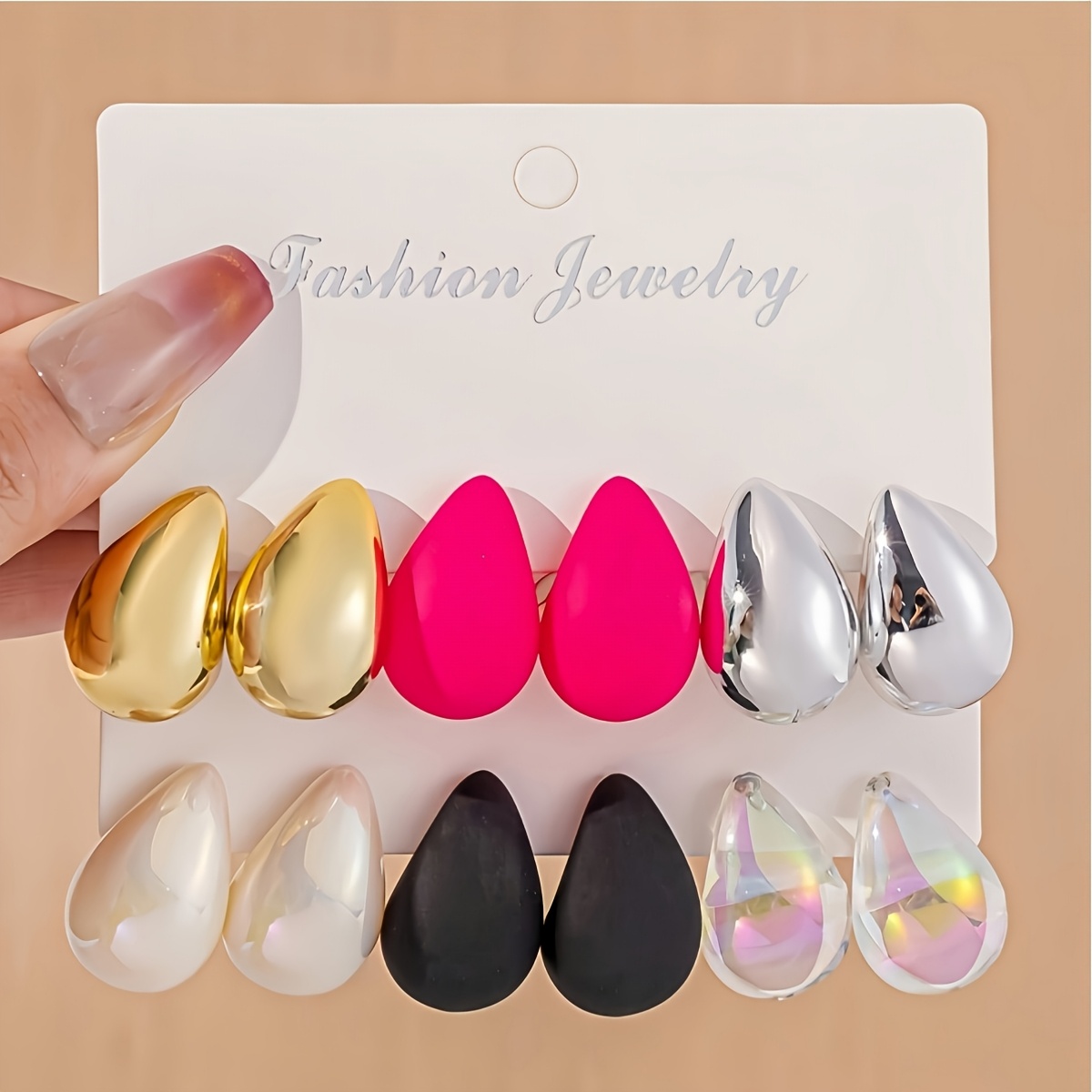 

6-12pcs Vintage Style Acrylic Teardrop Earrings Set, Fashion Metallic & Iridescent Shell Transparent Ab , Stainless Steel Posts, For &