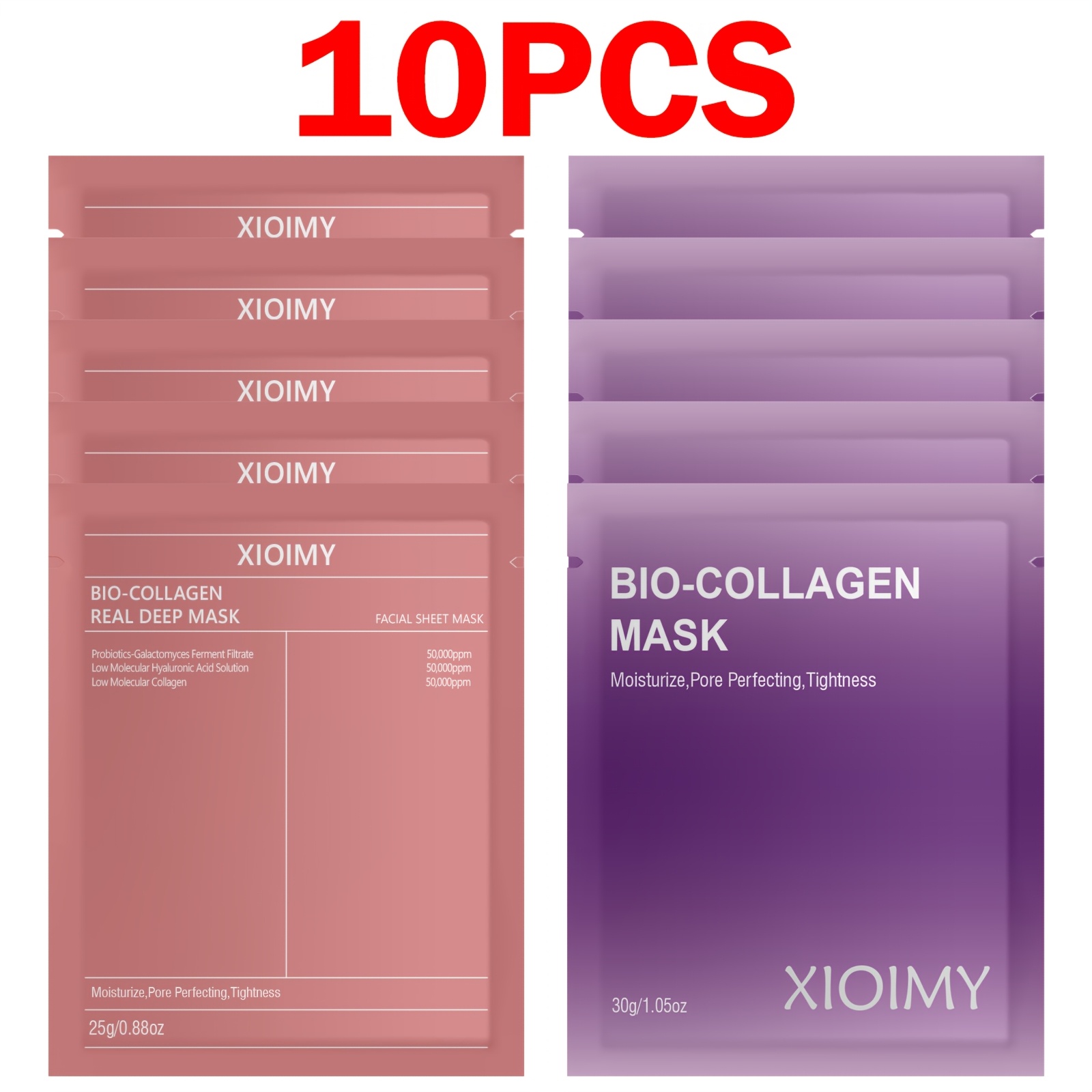 Image of 10pcs Collagen Facial Mask Set, Moisturizes, Facial Skin , Injects Water And Vitality Into Facial Skin, Instantly Lifts Facial Skin, And Is Applicable To Types