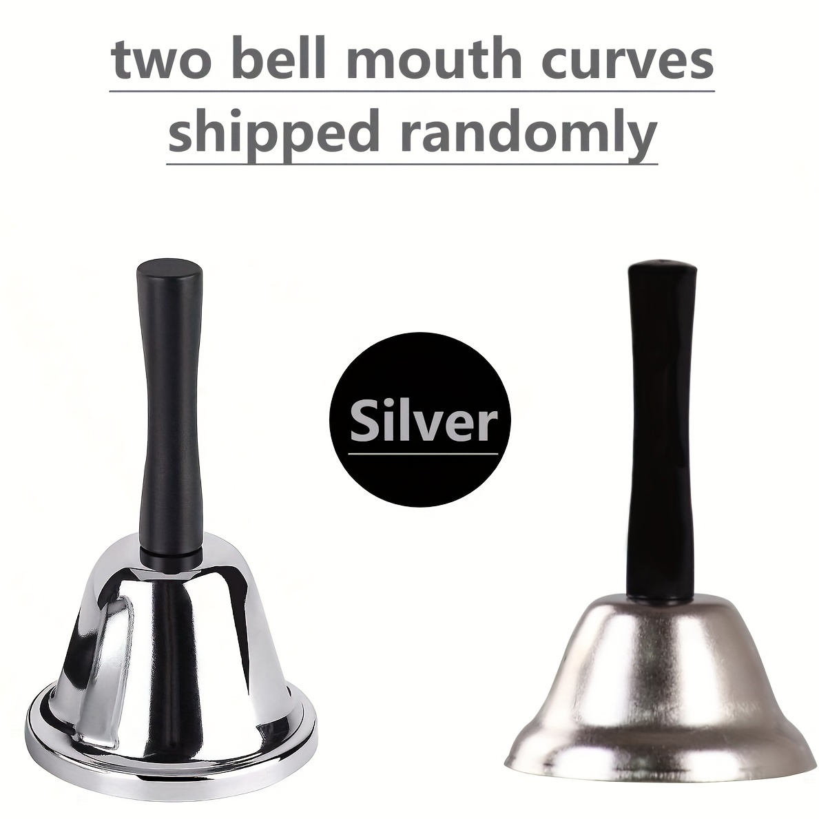 1pc Golden/Silvery Hand Bell Classic Dinner Bell Durable Hand Bells Loud Call Bell Service Bell Used for Weddings School Classroom Service and Game Parties Christmas