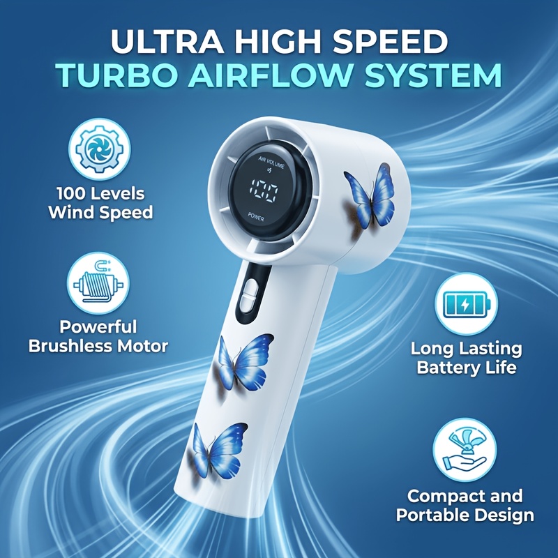 new model of three blade   turbo high speed handheld fan with 100 speed   adjustment essential for outdoor travel activities portable mini fan with strong airflow and long   of