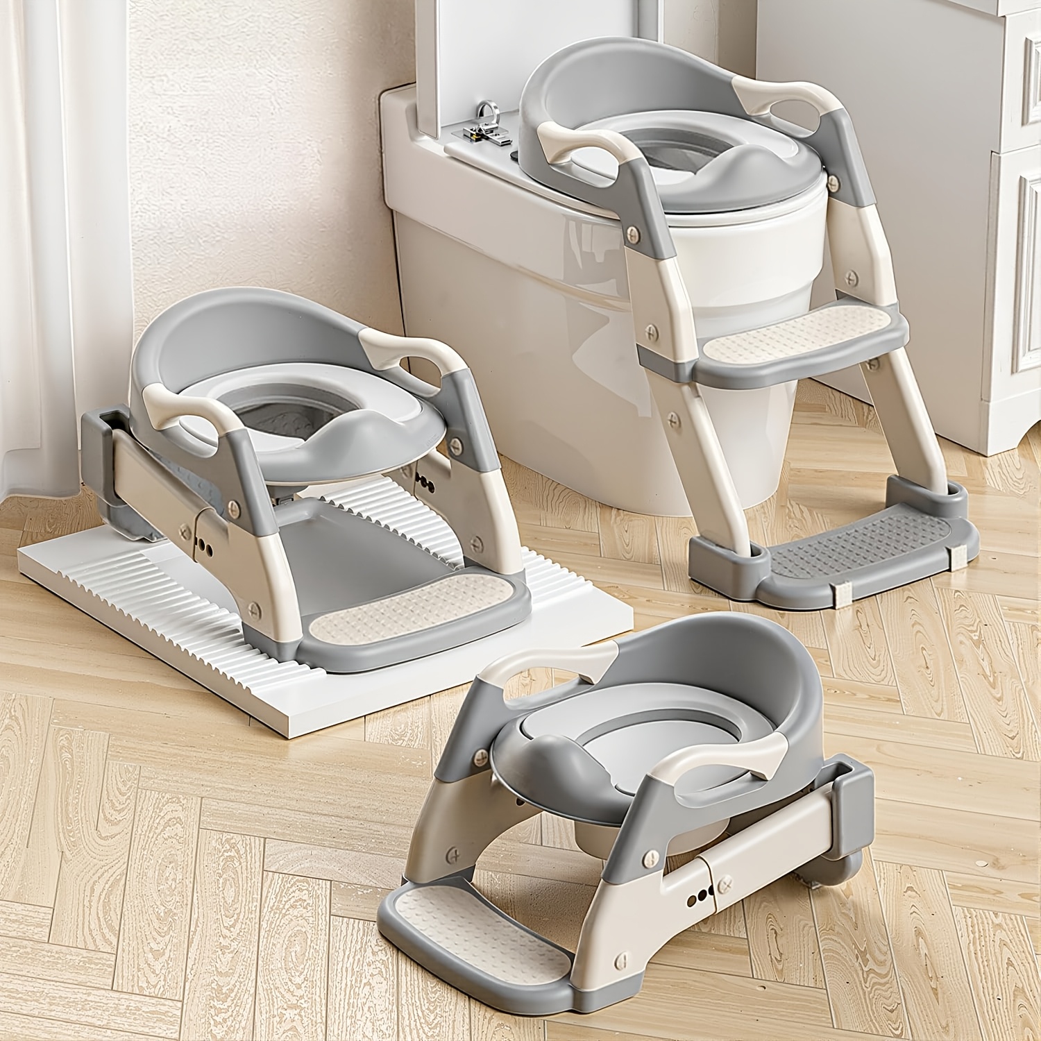 Image of 3-in-1 Adjustable Height Portable Anti-slip Pad Durable For Diaper Baby Toilet - Mixed Colour