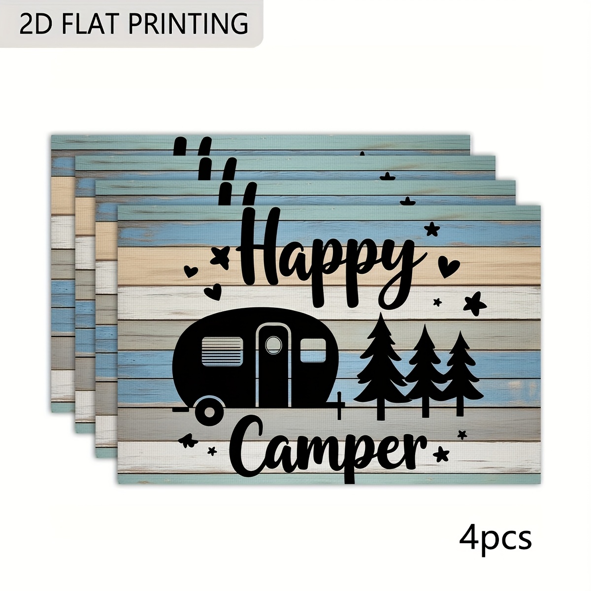 4/6pcs Placemat Set For Dining Table, Camper Tree Happy Pattern Popular Home Placemats, Seasonal Holiday Decoration Rustic Vintage Washable Table Mats