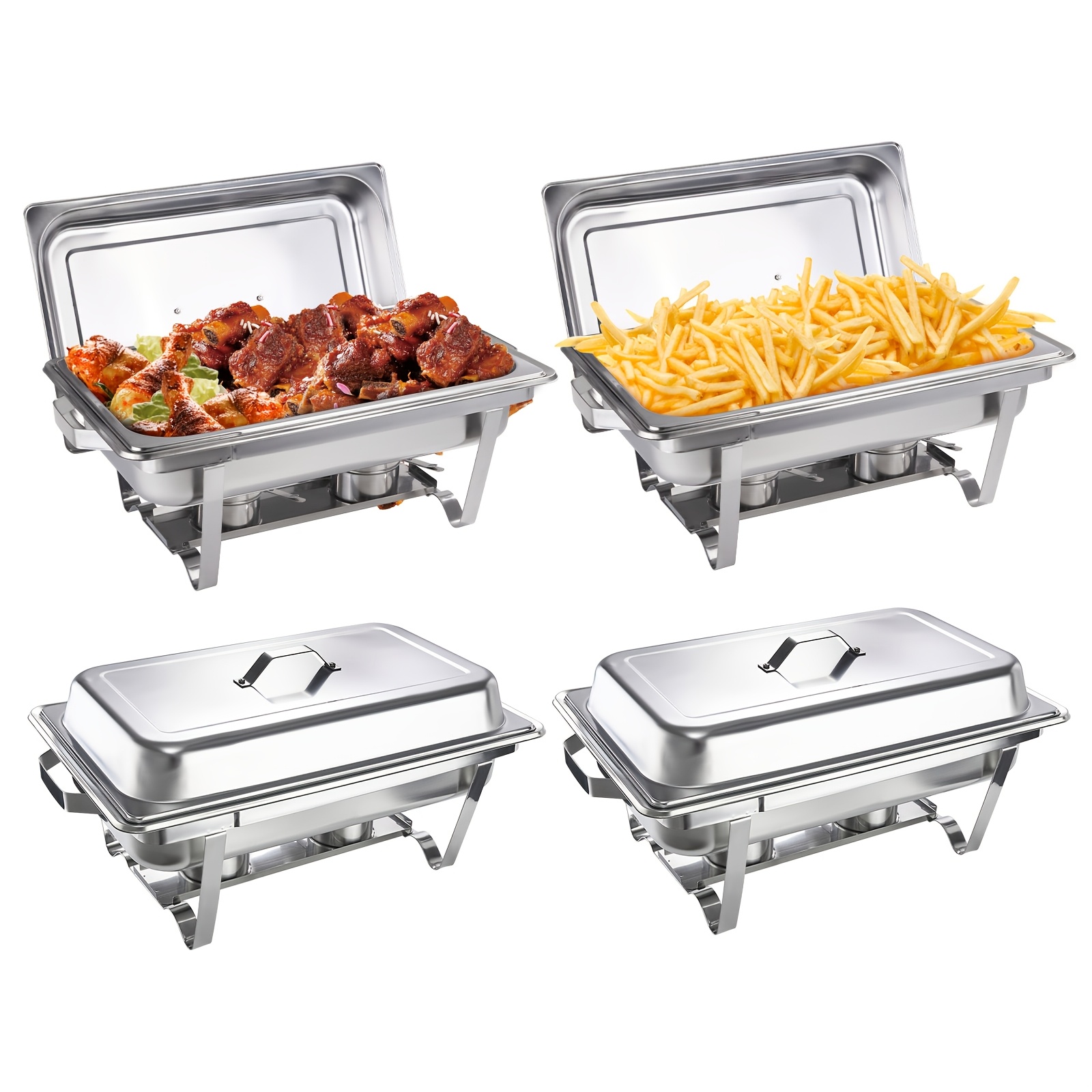 TEMU 4 Pack Rectangular Chafing Dish Buffet Set, 9qt, Stainless Steel Chafers And Buffet Warmers Set, Food Warmers For Parties, Weddings, Banquets,