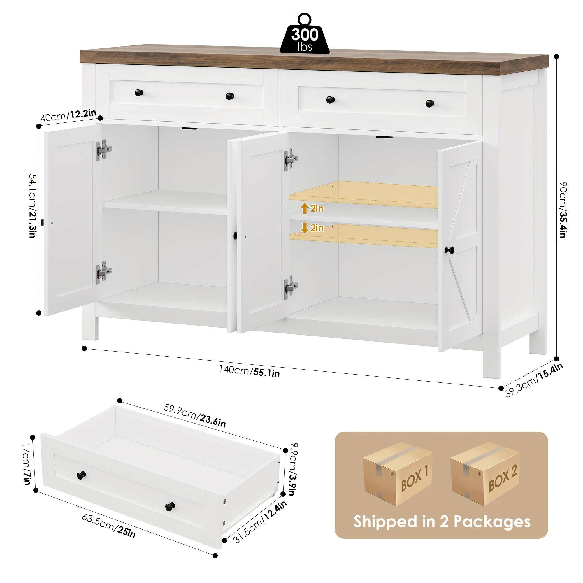 Credenza Contenitore A 4 Ante Con Pomelli Quadrati In Legno Massello, Credenza Da Cucina Credenza Porta Tv