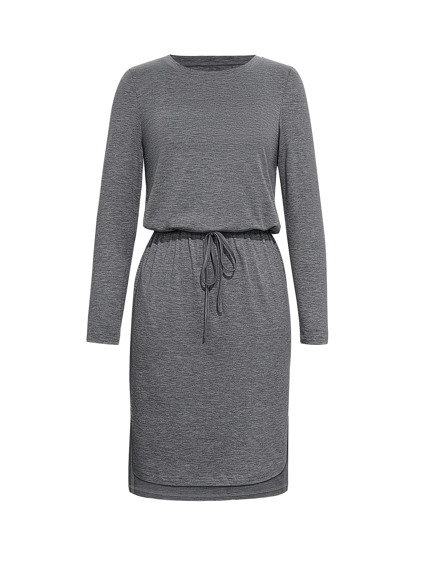dark grey work dress Zapaka Women Black Work Dress Pencil Midi Peak Lapel Business Dress with Sleeves, Black / US12