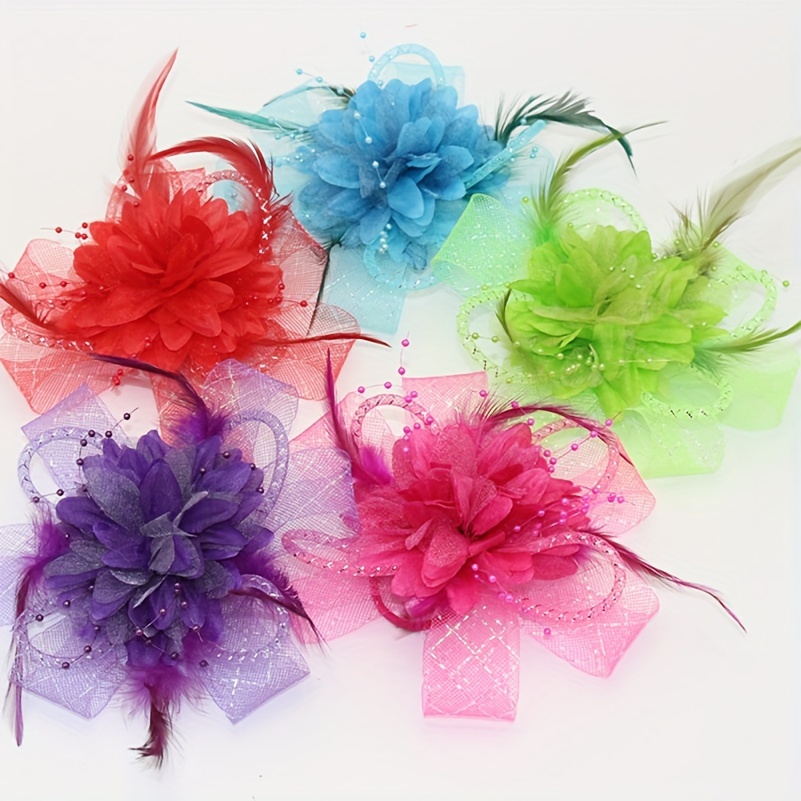 

Elegant Faux Feather Beads Mesh Flower Decorative Hair Clip Retro Hair Barrette For Dance Performances