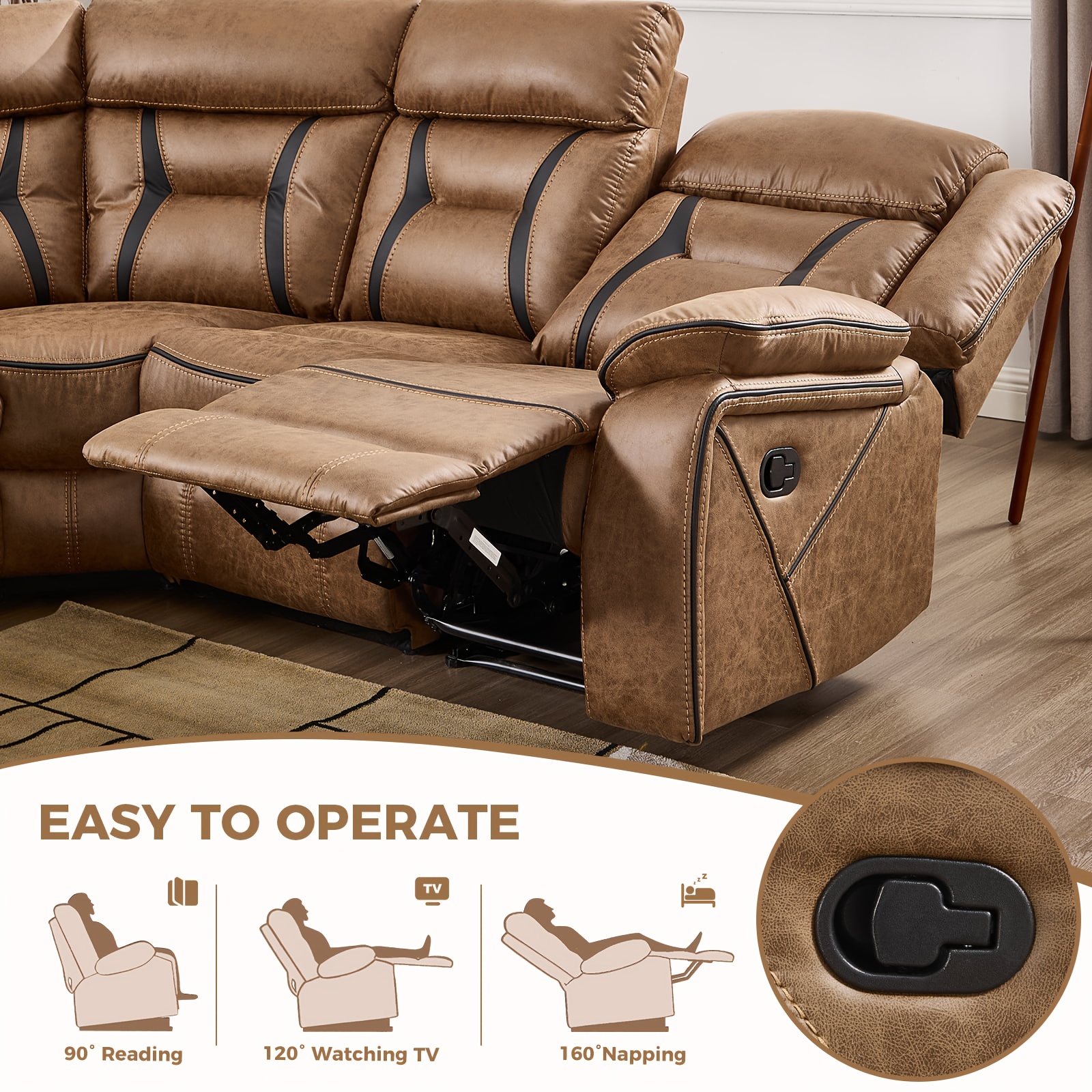 contemporary synthetic faux leather reclining sofa collection 5 seater couch featuring cup holders and storage ideal for living rooms and offices Product details 4