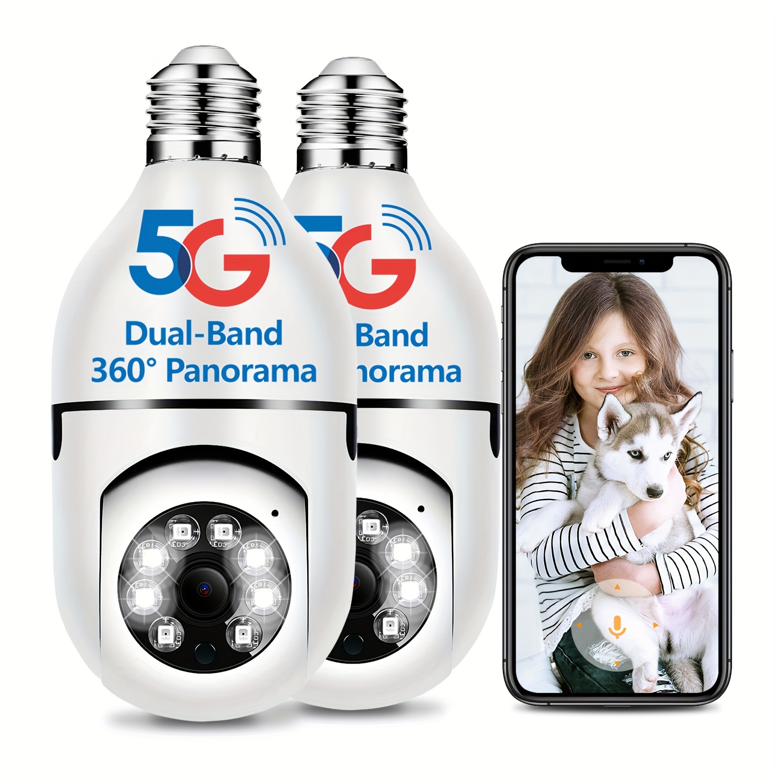 

2pcs 5g &2.4ghz Dual-brand Light Socket Security Camera, Light Bulb Security Camera, With Camera 360 Hd , Icam365 Indoor/ Outdoor Camera Light Bulb Supports Full &night, Motion Detection&alarm,