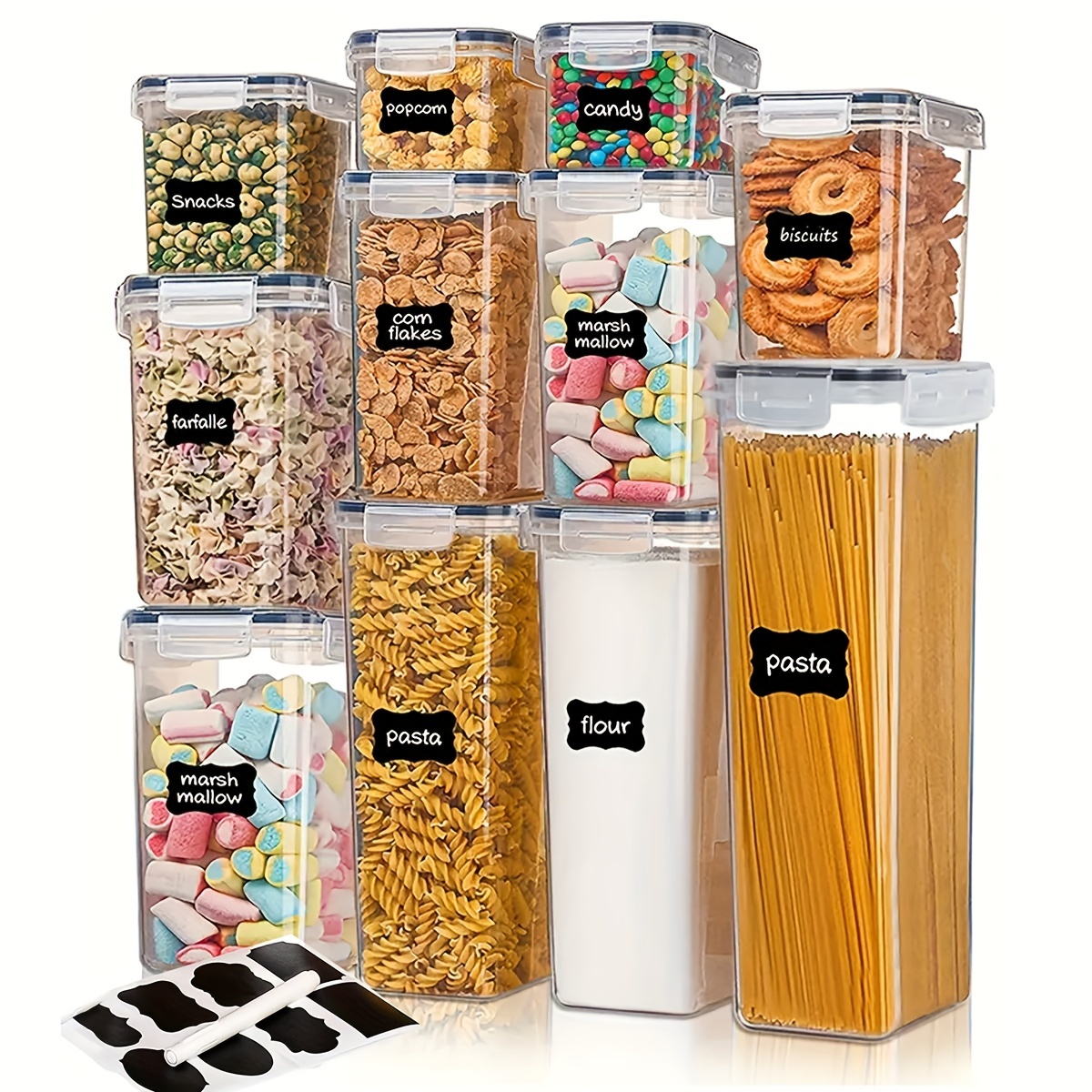 

24pcs Airtight Food Storage Containers With Labels And Markers - Bpa-free, Dishwasher Safe, Ideal For Cereal, Pasta, Flour, And Sugar - Organize And Store Dry Foods With Ease