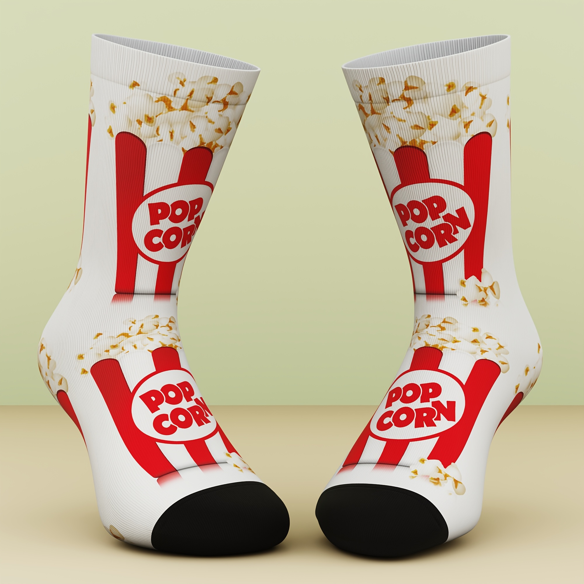 TEMU 1 Pair Of Unisex Socks, Popcorn Bucket Pattern, Fun And Fashionable, For Outdoor Sports, Comfortable And Breathable, Suitable For , Novelty Sock