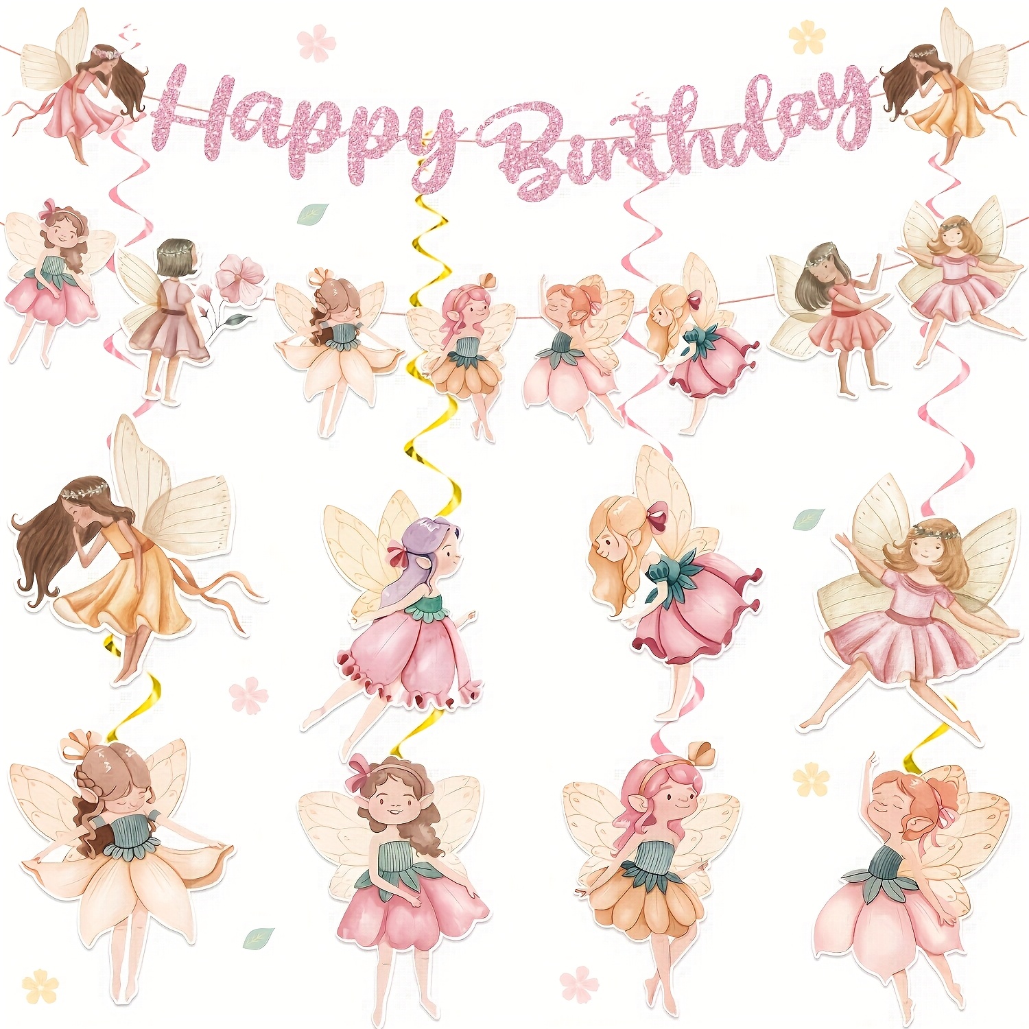 Image of 39pcs, Party Banners, Fairy Tale Elf Themed Birthday Party Banners, Party Streamers Decorations, Fairy Ceiling Hanging Vortex Decorations, Suitable For Decoration At Birthday Parties