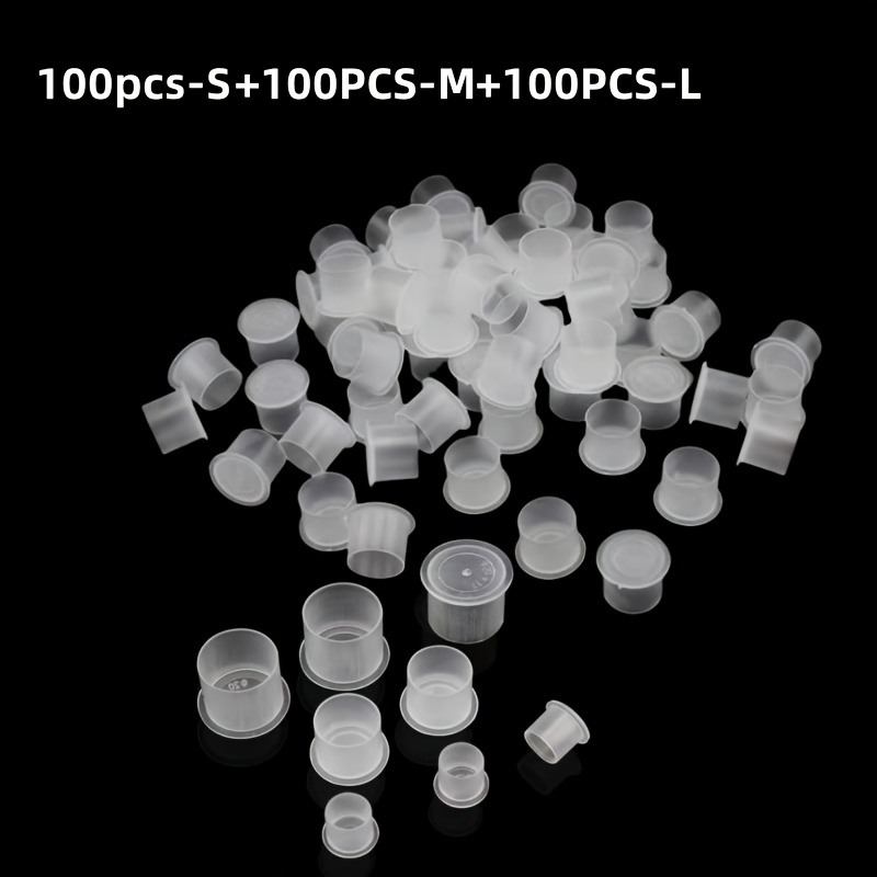 Image of 300pcs Tattoo Ink Cap Bands And Bases, Mixed Pack Transparent Disposable Cups - Suitable For Tattoo Ink, Tattoo Additions, Tattoo Supplies